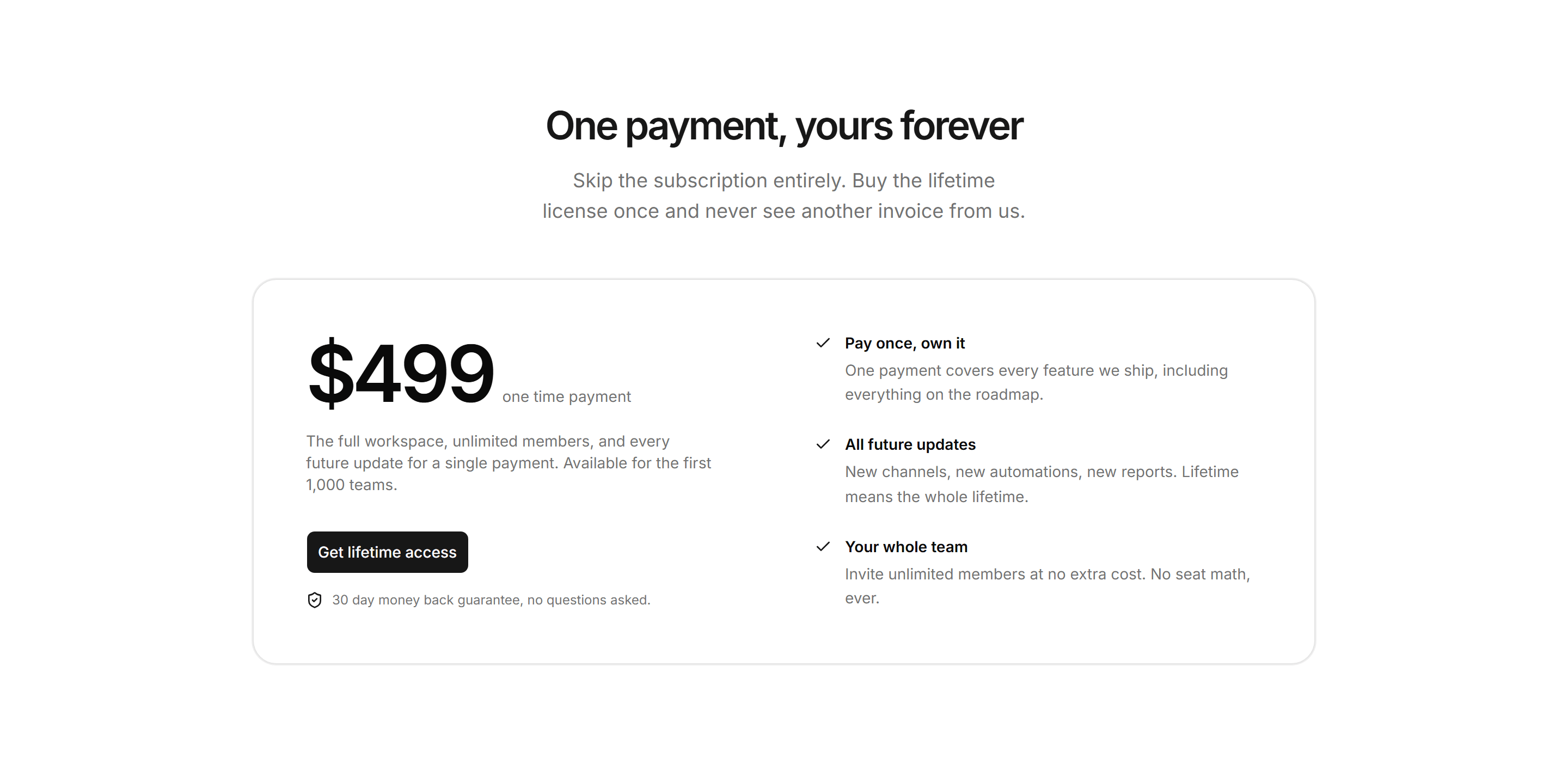 Marketing Pricing: Lifetime Deal