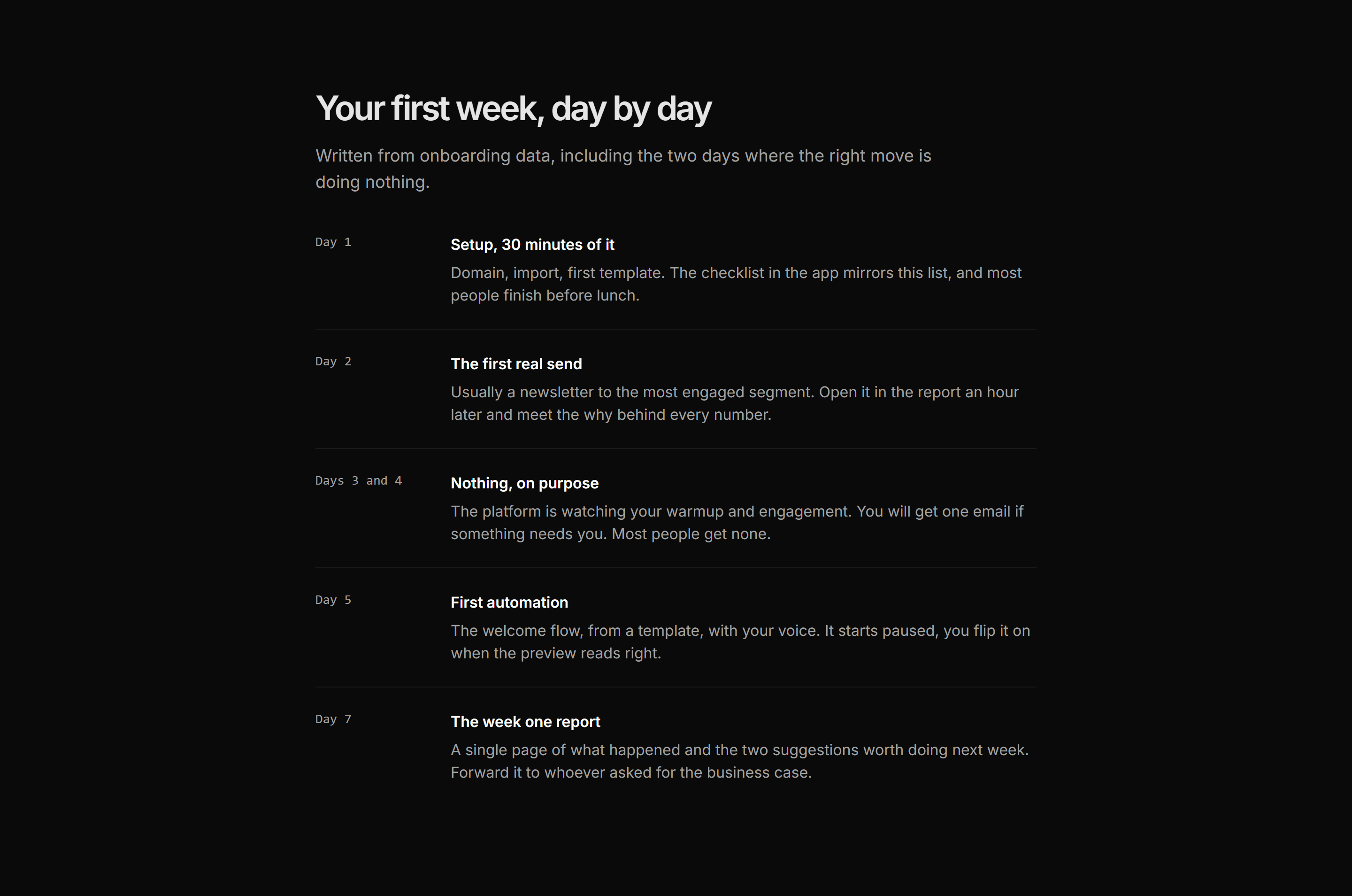 Marketing How It Work: First Week Timeline