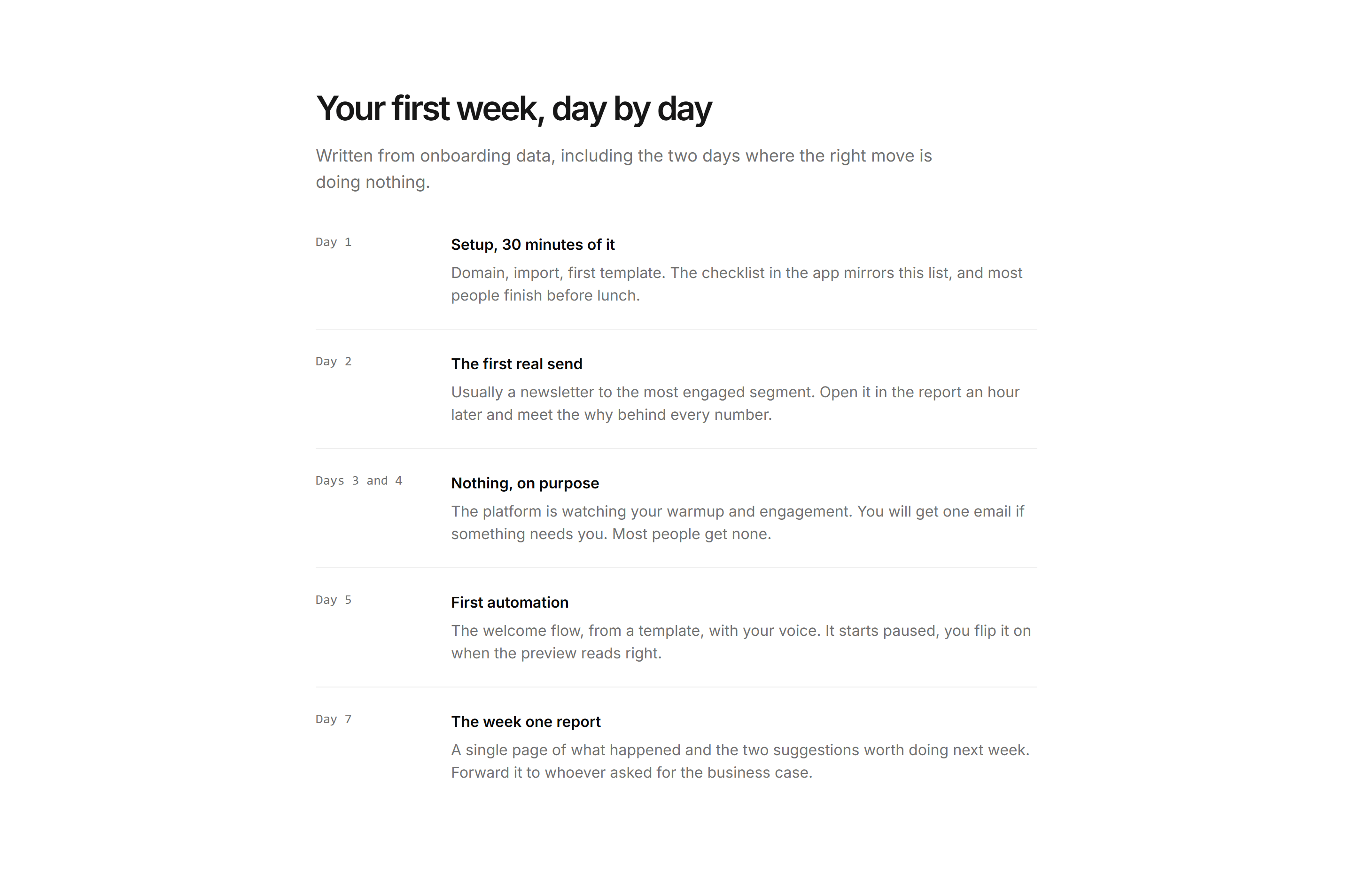 Marketing How It Work: First Week Timeline