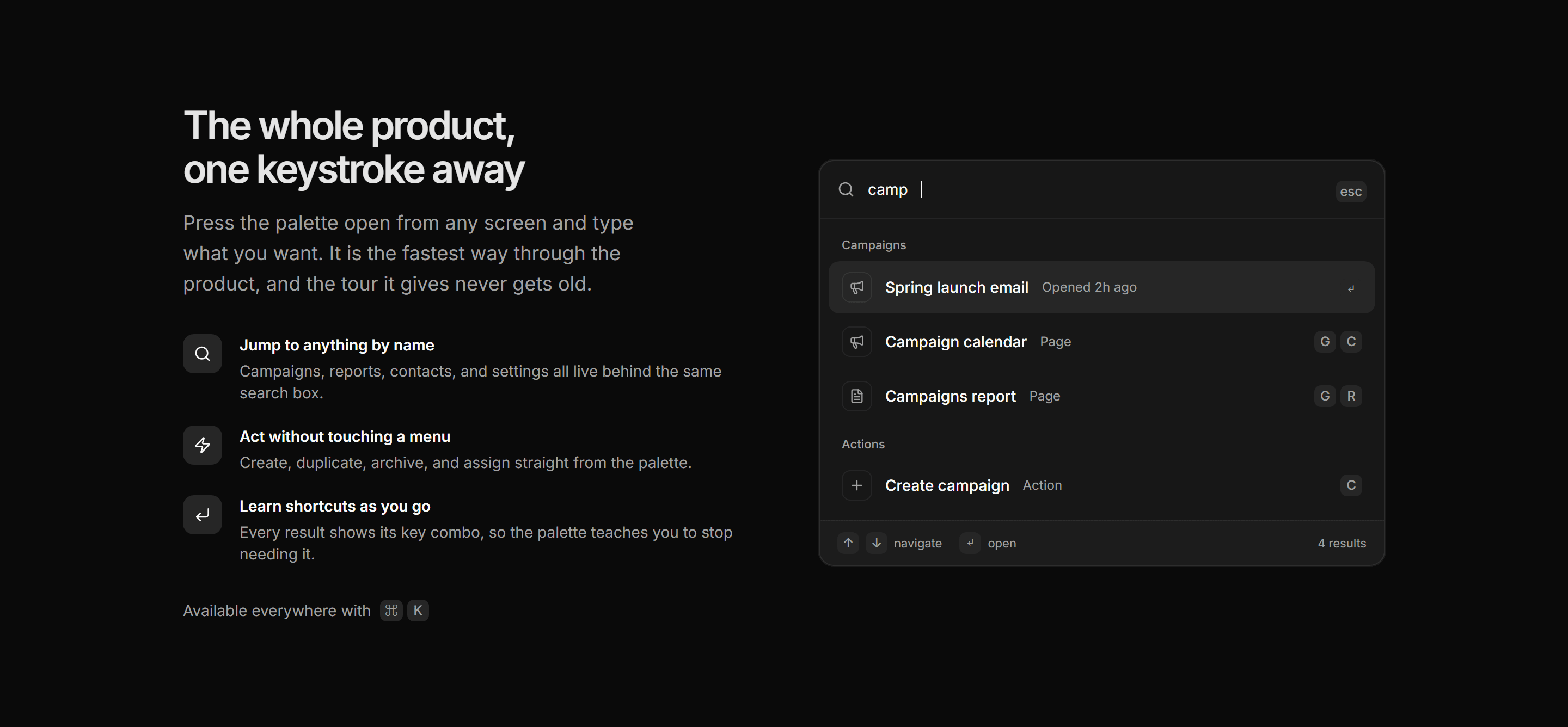 Marketing Product Tour: Command Palette Tour