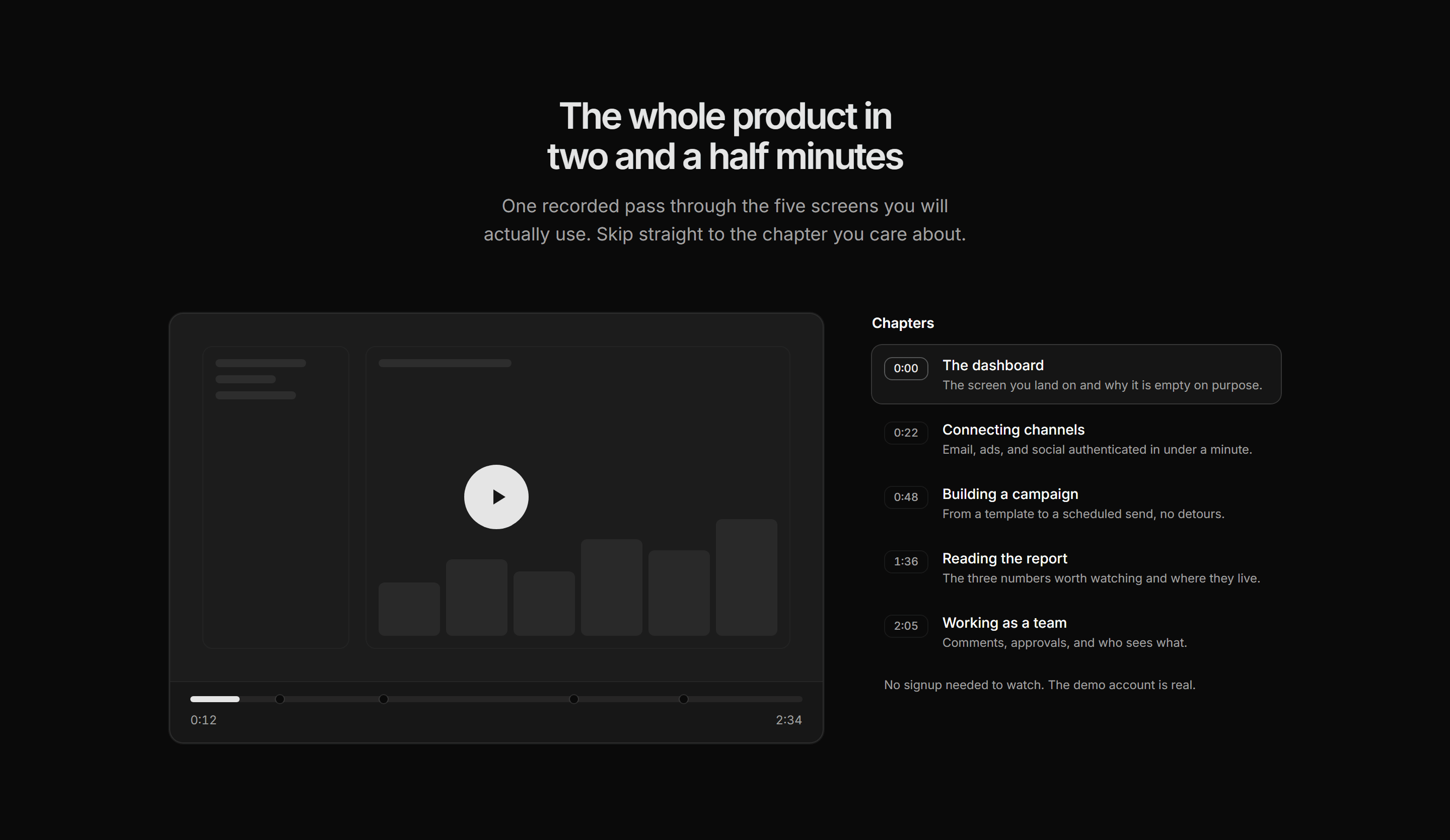 Marketing Product Tour: Video Tour Chapters