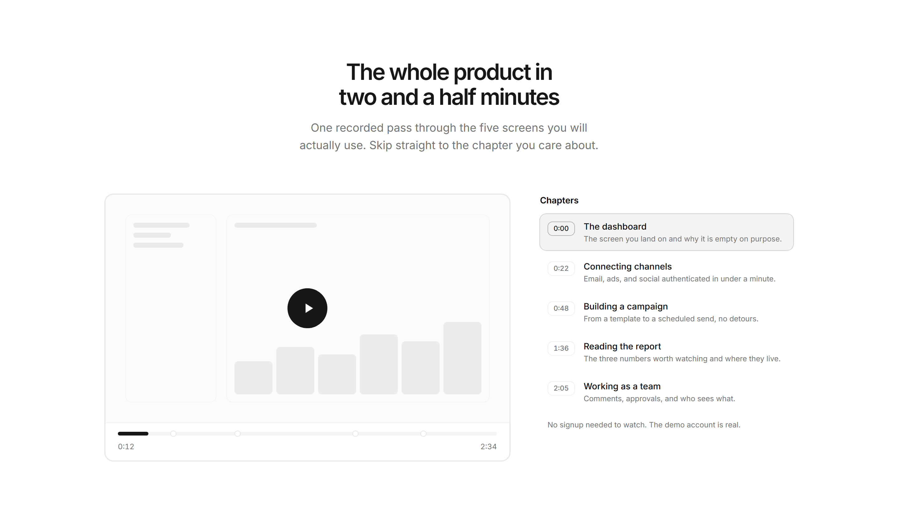 Marketing Product Tour: Video Tour Chapters
