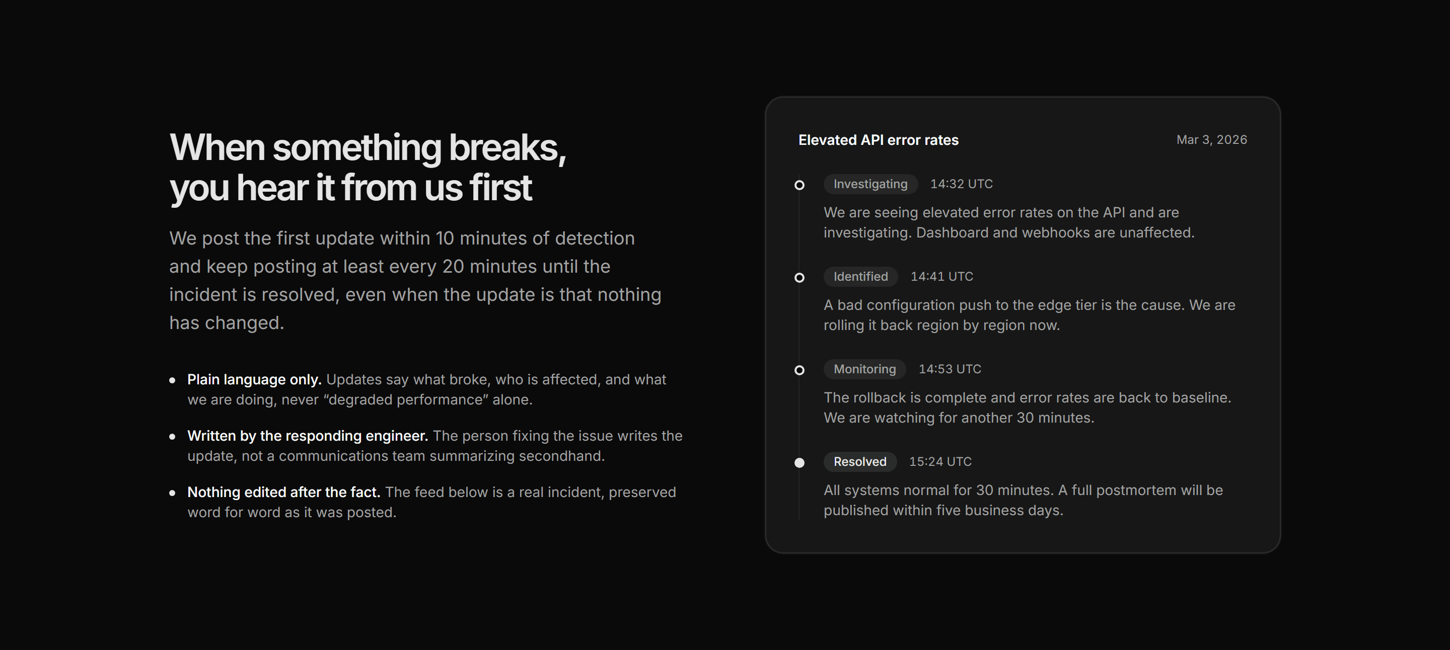 Marketing Statu: Incident Update Timeline