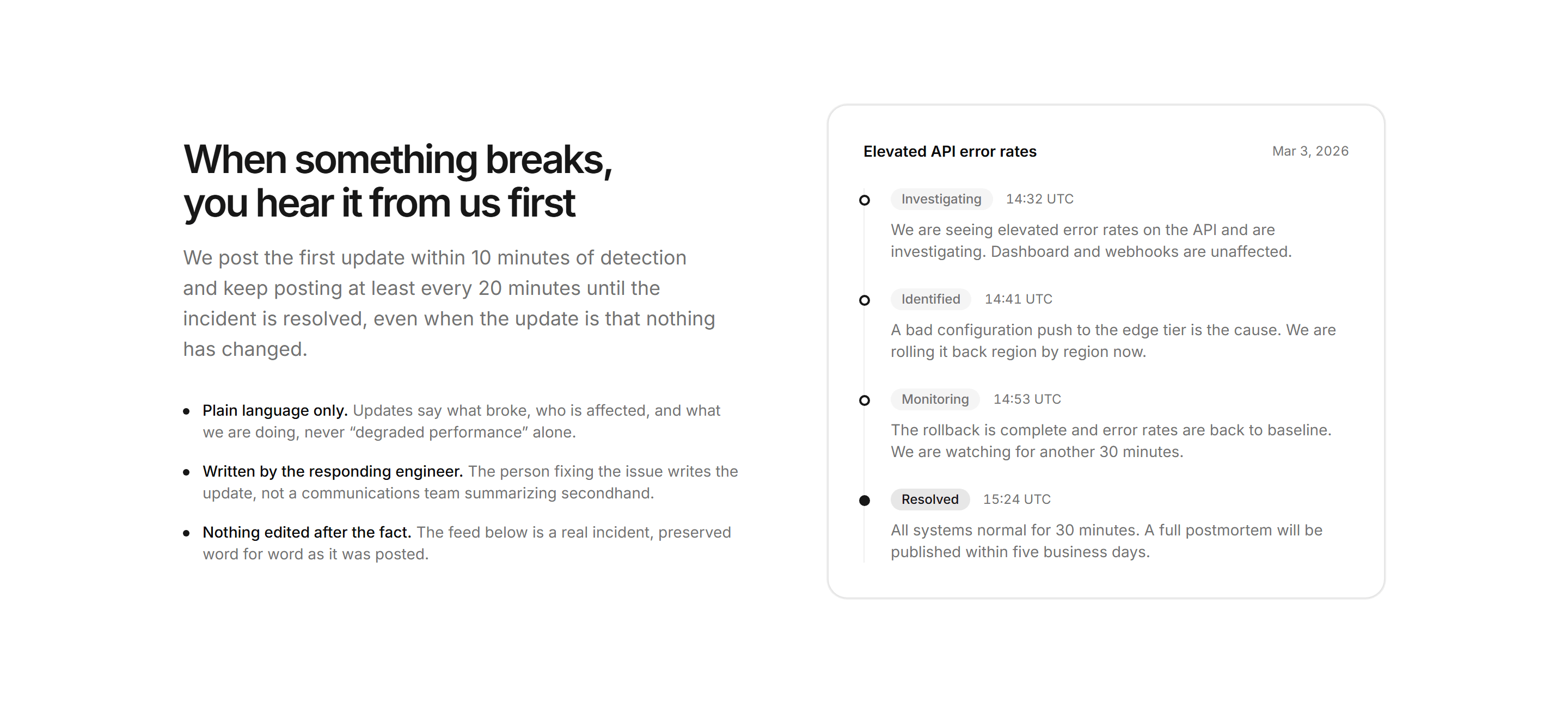 Marketing Statu: Incident Update Timeline