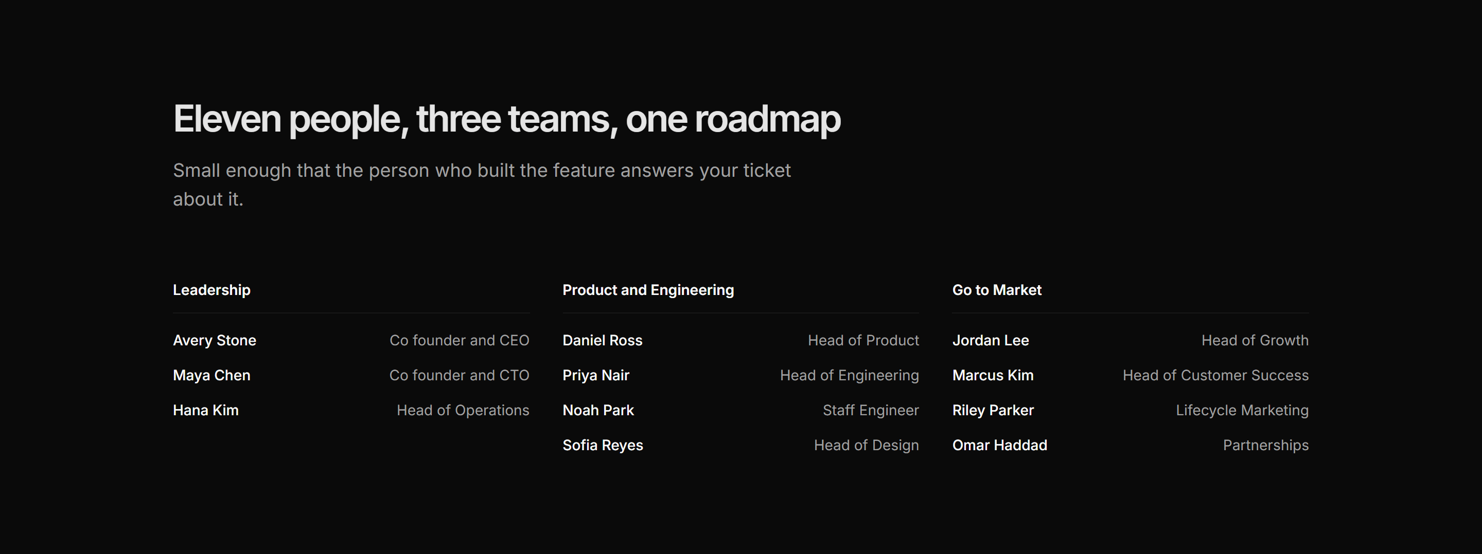 Marketing Team: Compact Team Roles