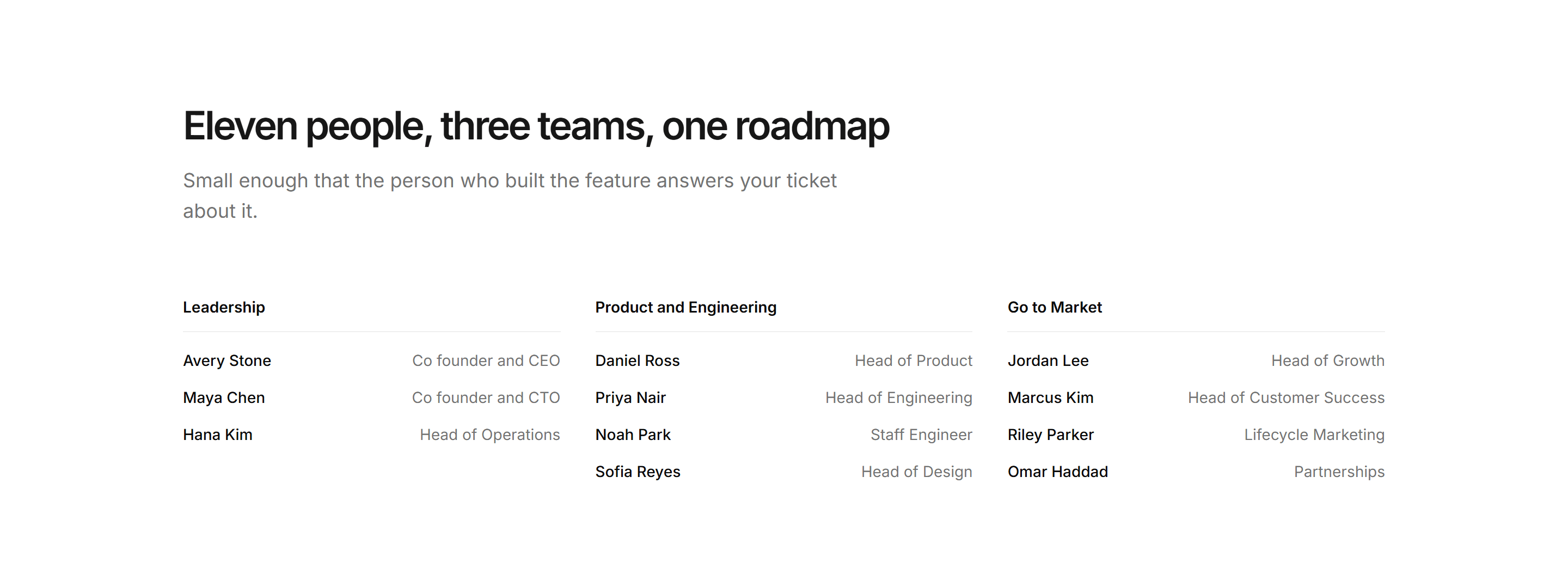 Marketing Team: Compact Team Roles