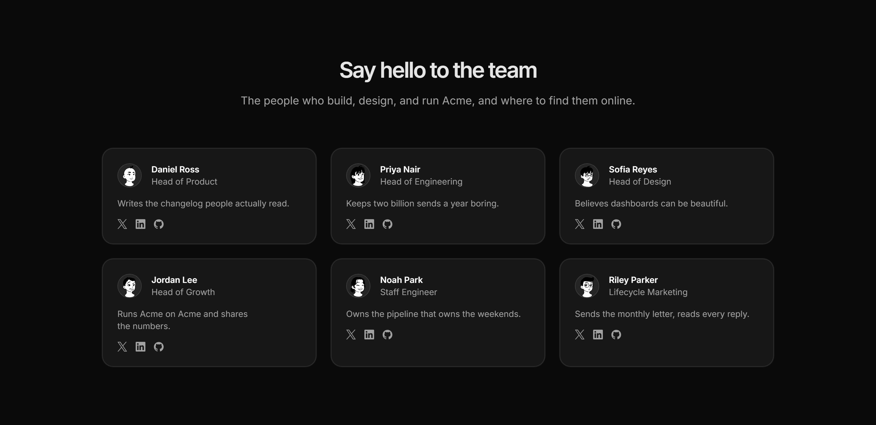 Marketing Team: Team Cards With Socials