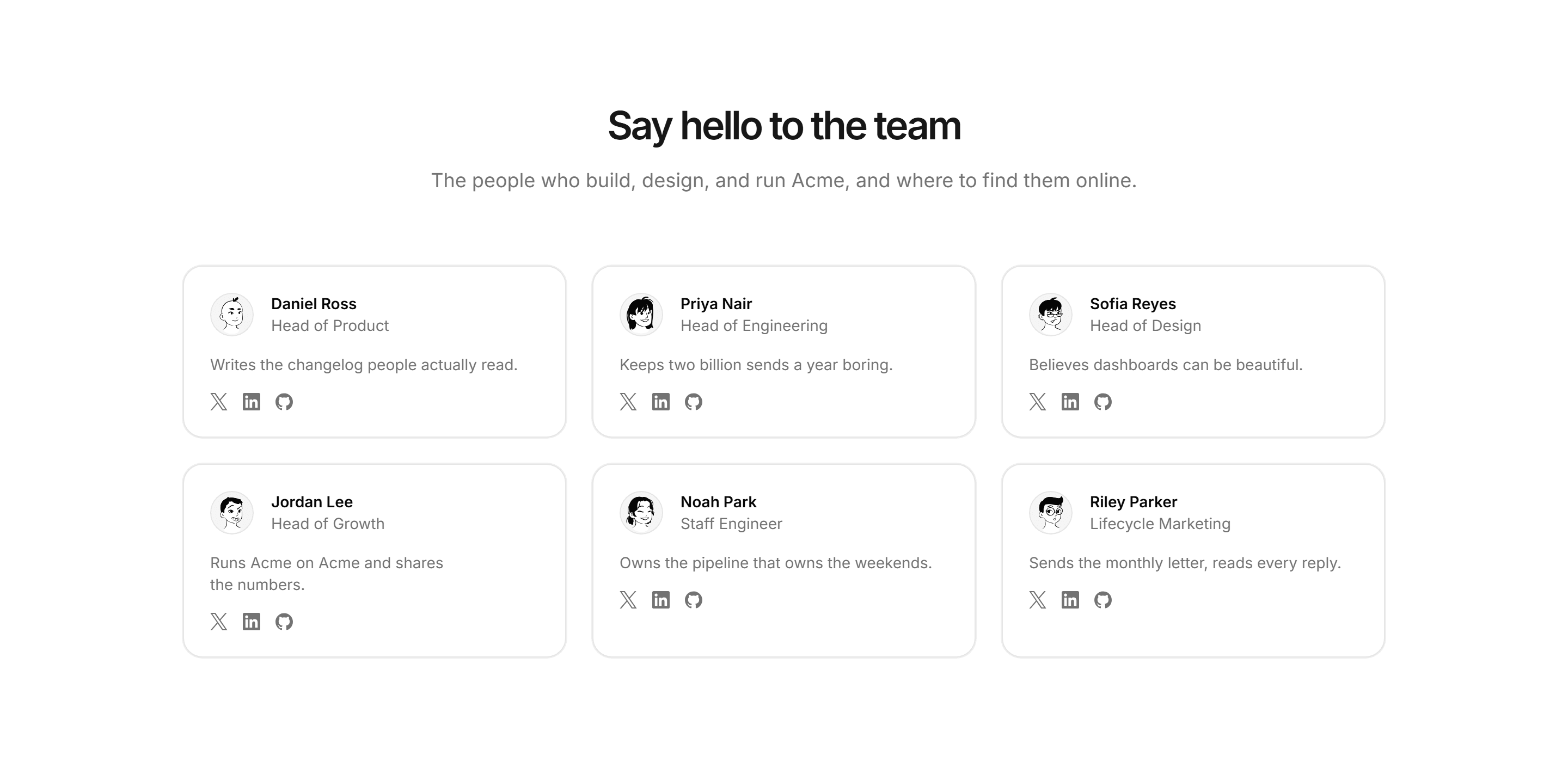 Marketing Team: Team Cards With Socials