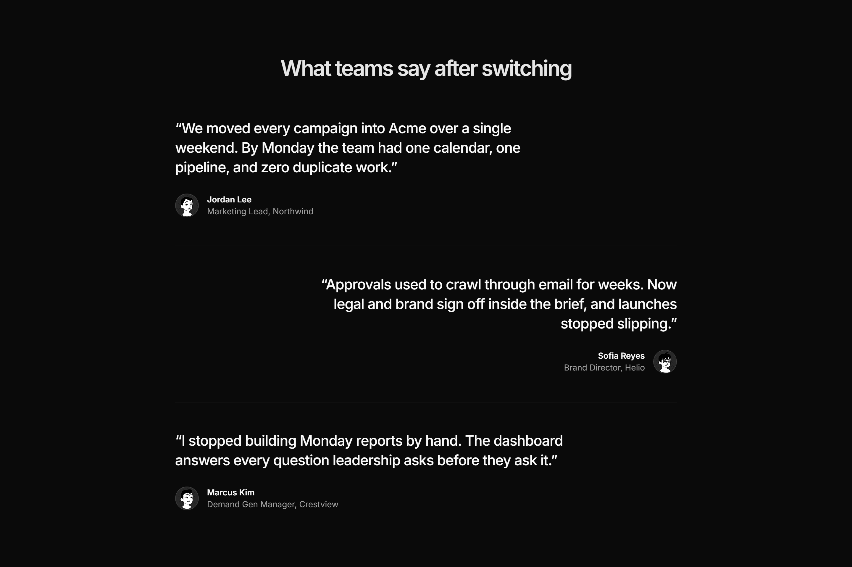 Marketing Testimonial: Alternating Quotes