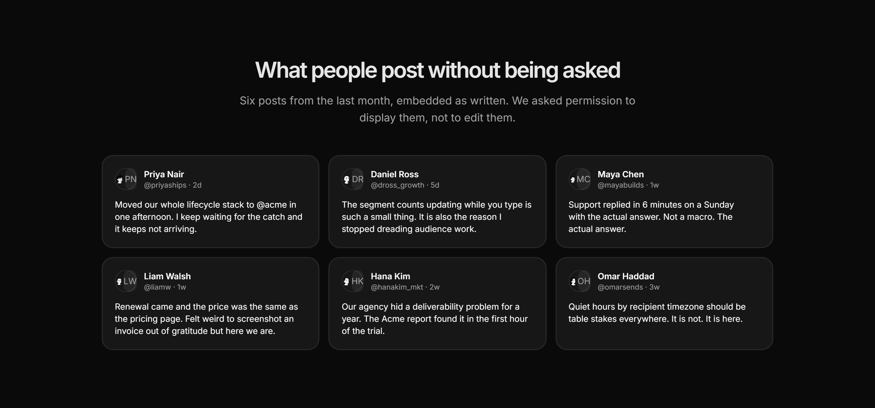 Marketing Testimonial: Social Posts Wall