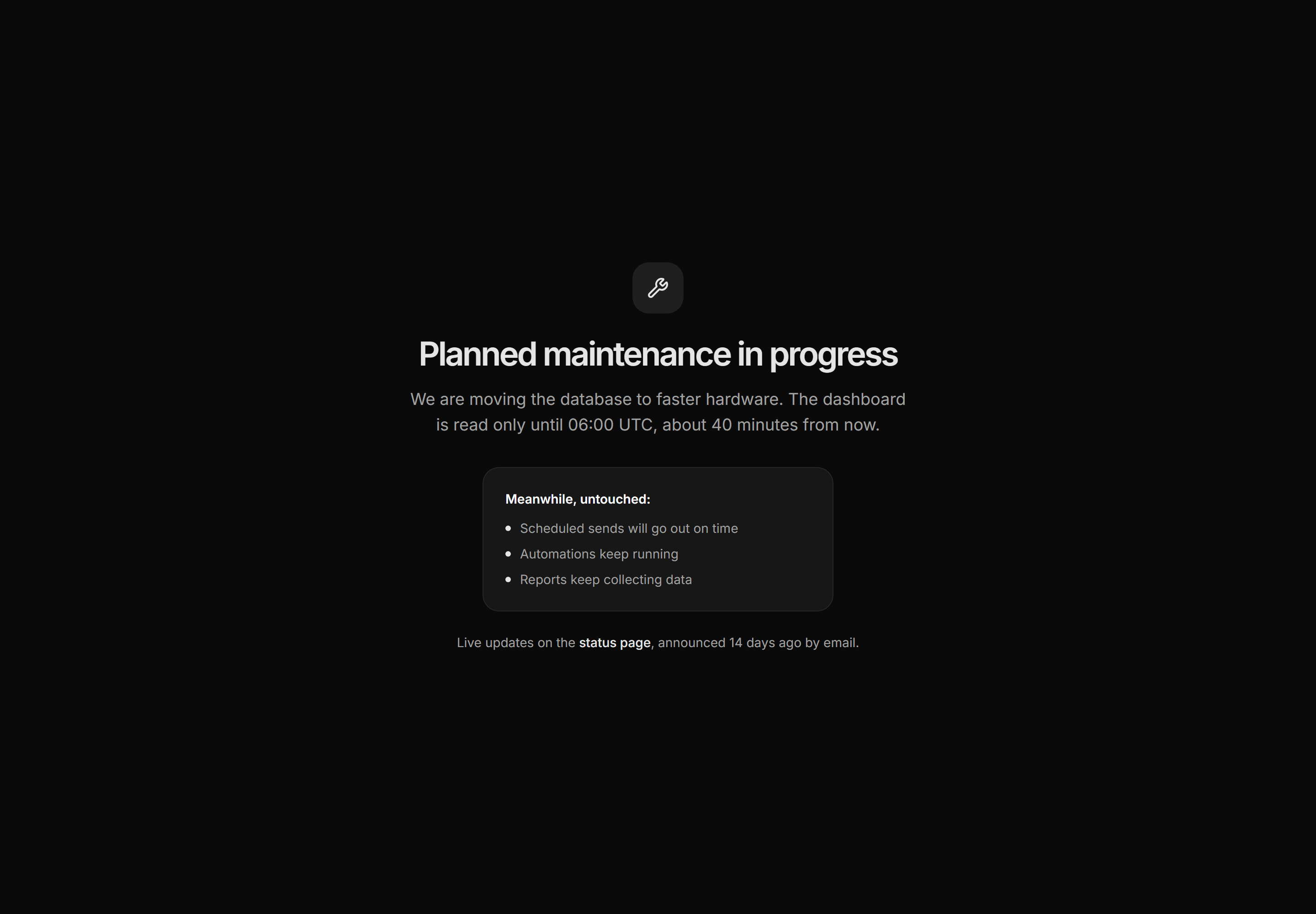 Marketing Utility Page: Maintenance Page