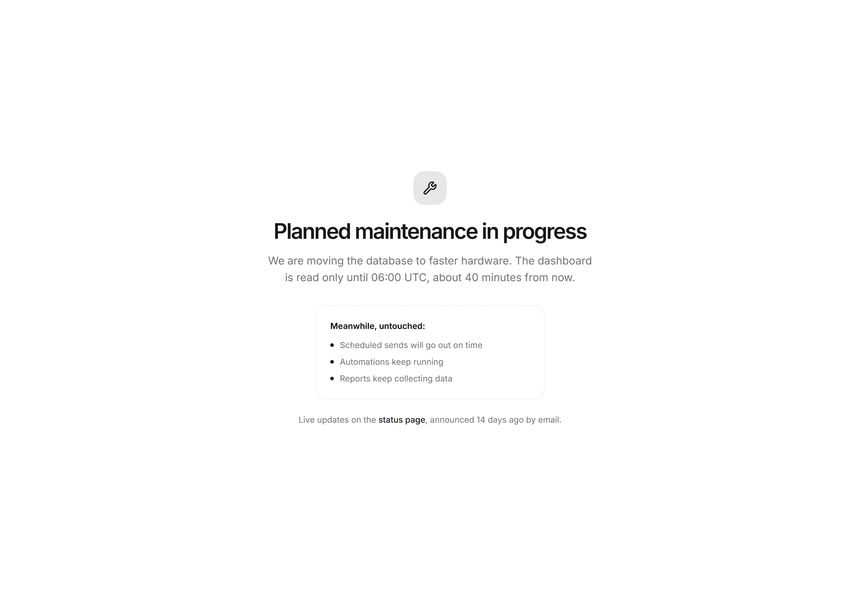 Marketing Utility Page: Maintenance Page