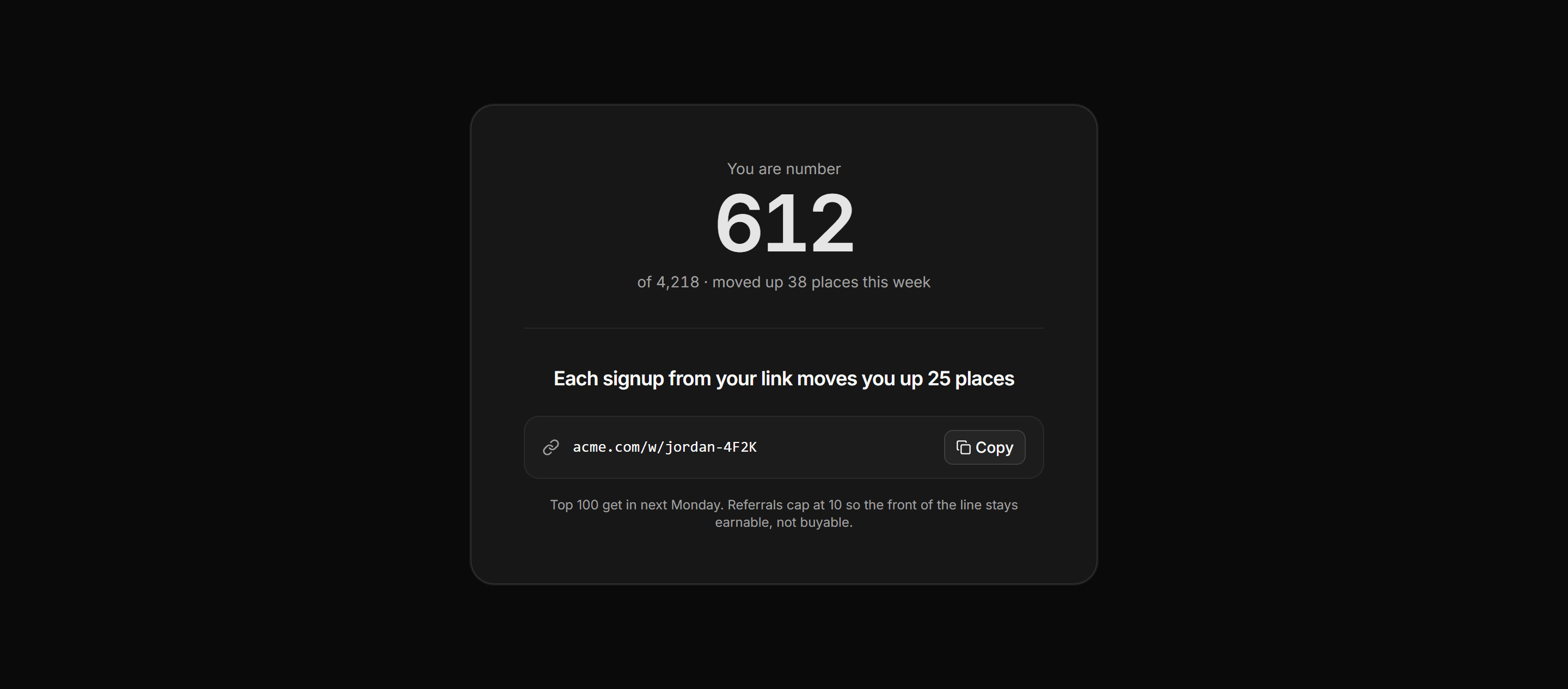 Marketing Waitlist: Referral Position Card