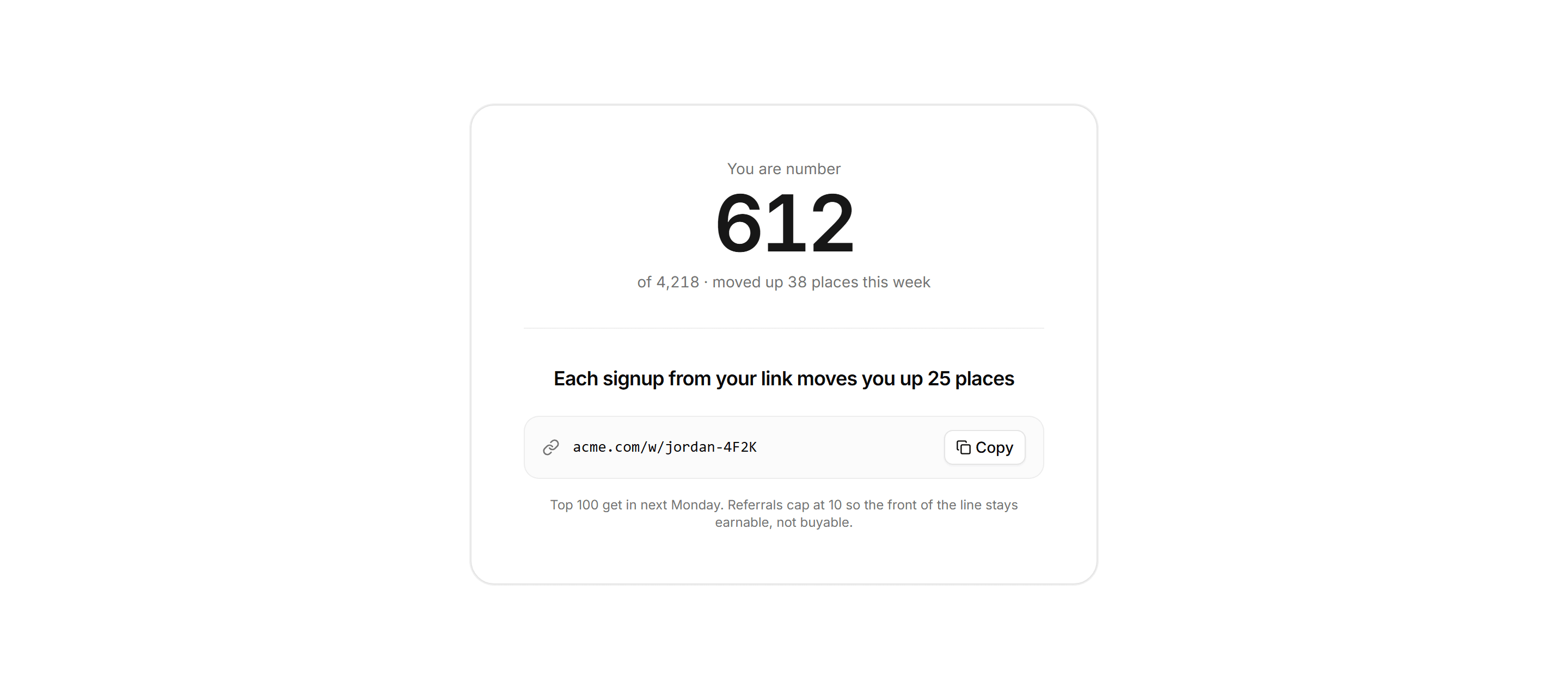 Marketing Waitlist: Referral Position Card
