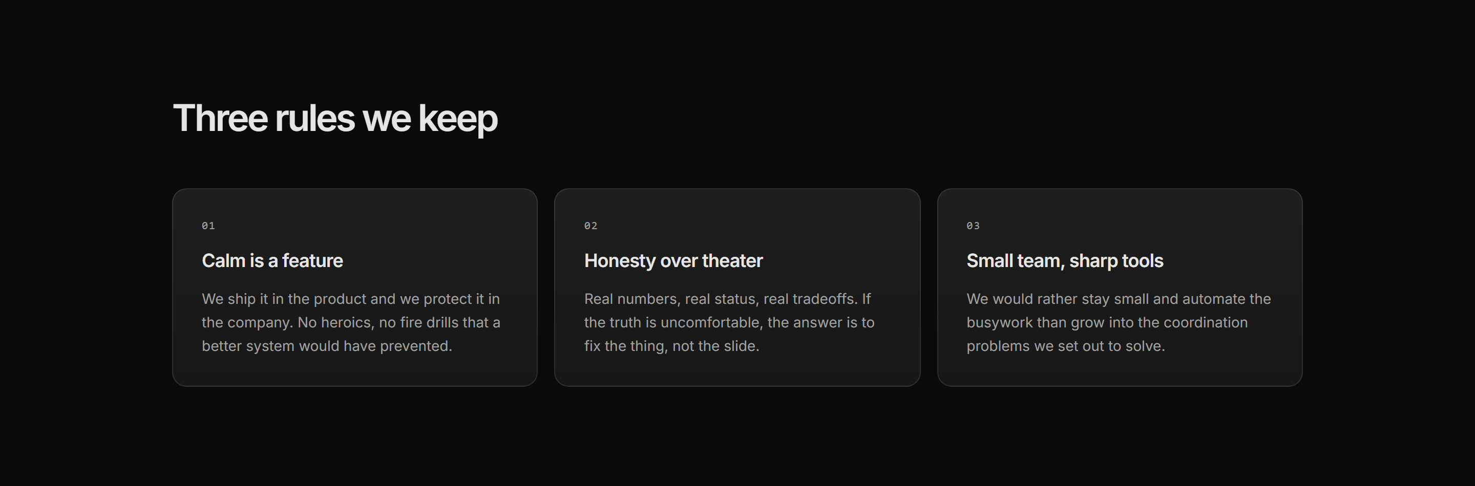 Modern SaaS About: Numbered Value Cards
