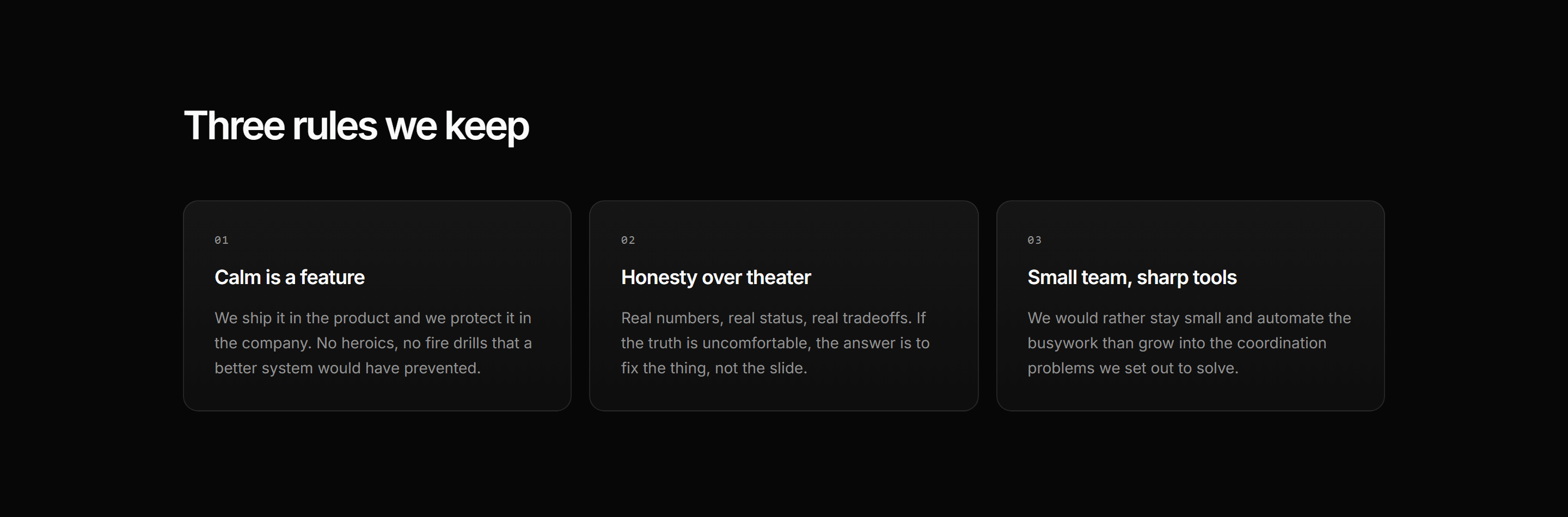 Modern SaaS About: Numbered Value Cards