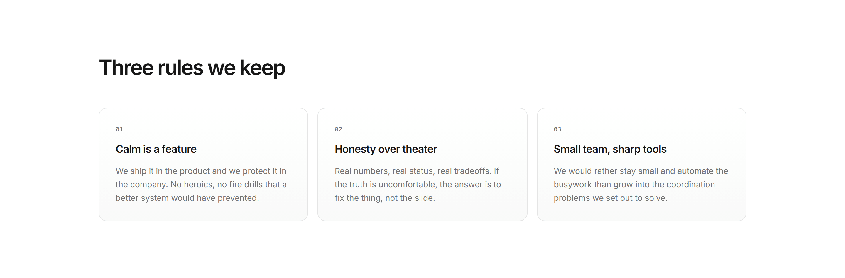 Modern SaaS About: Numbered Value Cards