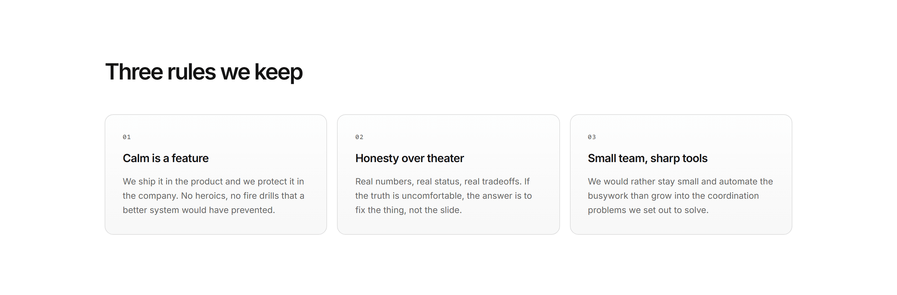 Modern SaaS About: Numbered Value Cards