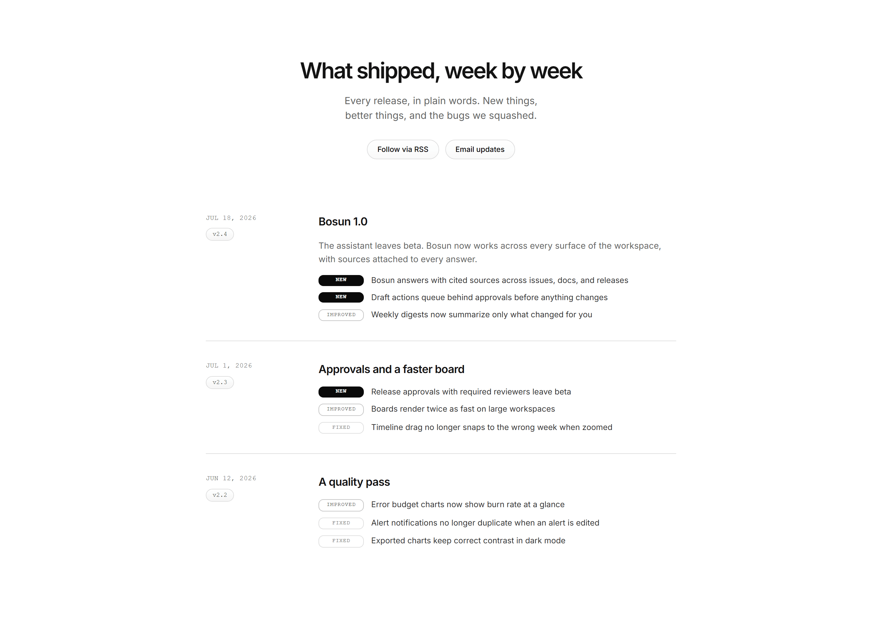 Modern SaaS Changelog: Versioned Entry List