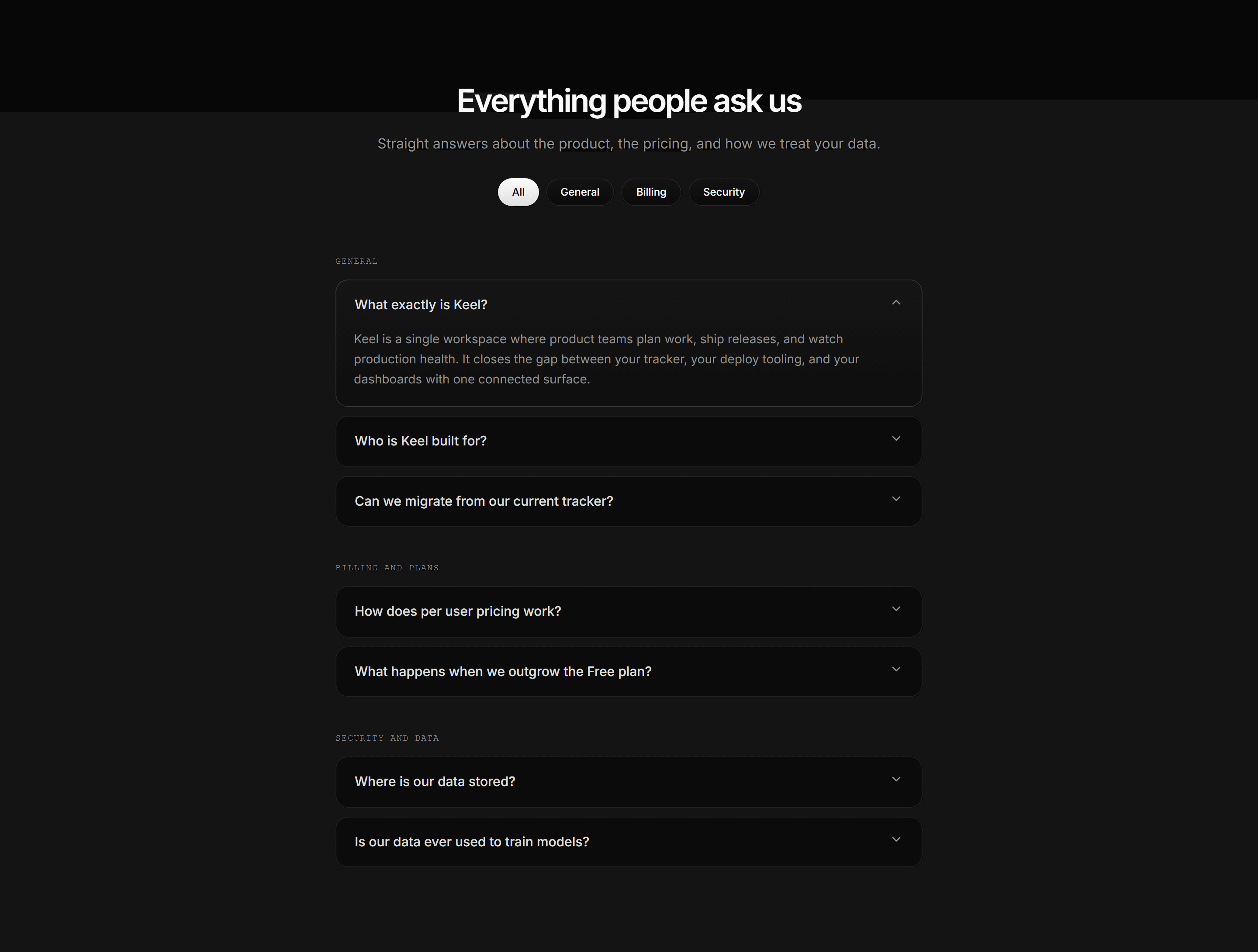 Modern SaaS FAQ: Category Pill Accordions