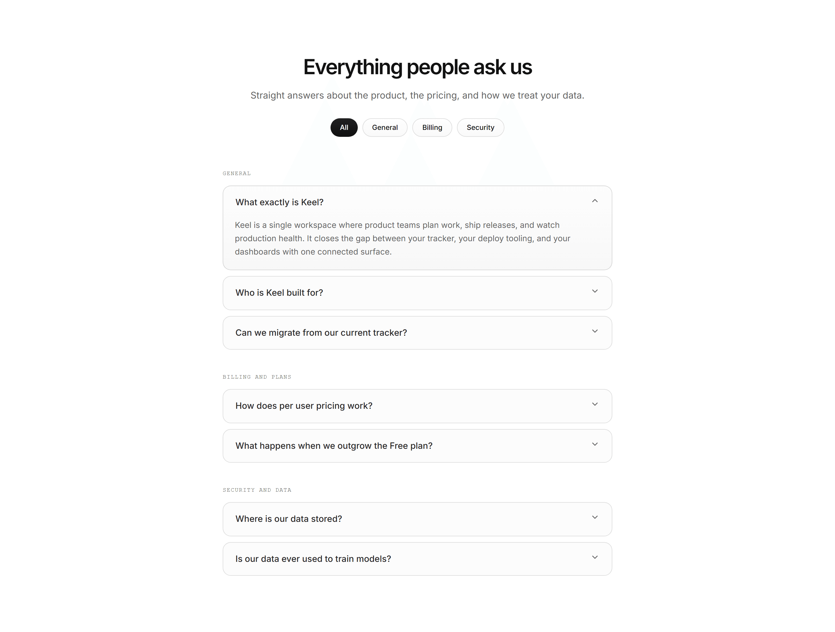 Modern SaaS FAQ: Category Pill Accordions