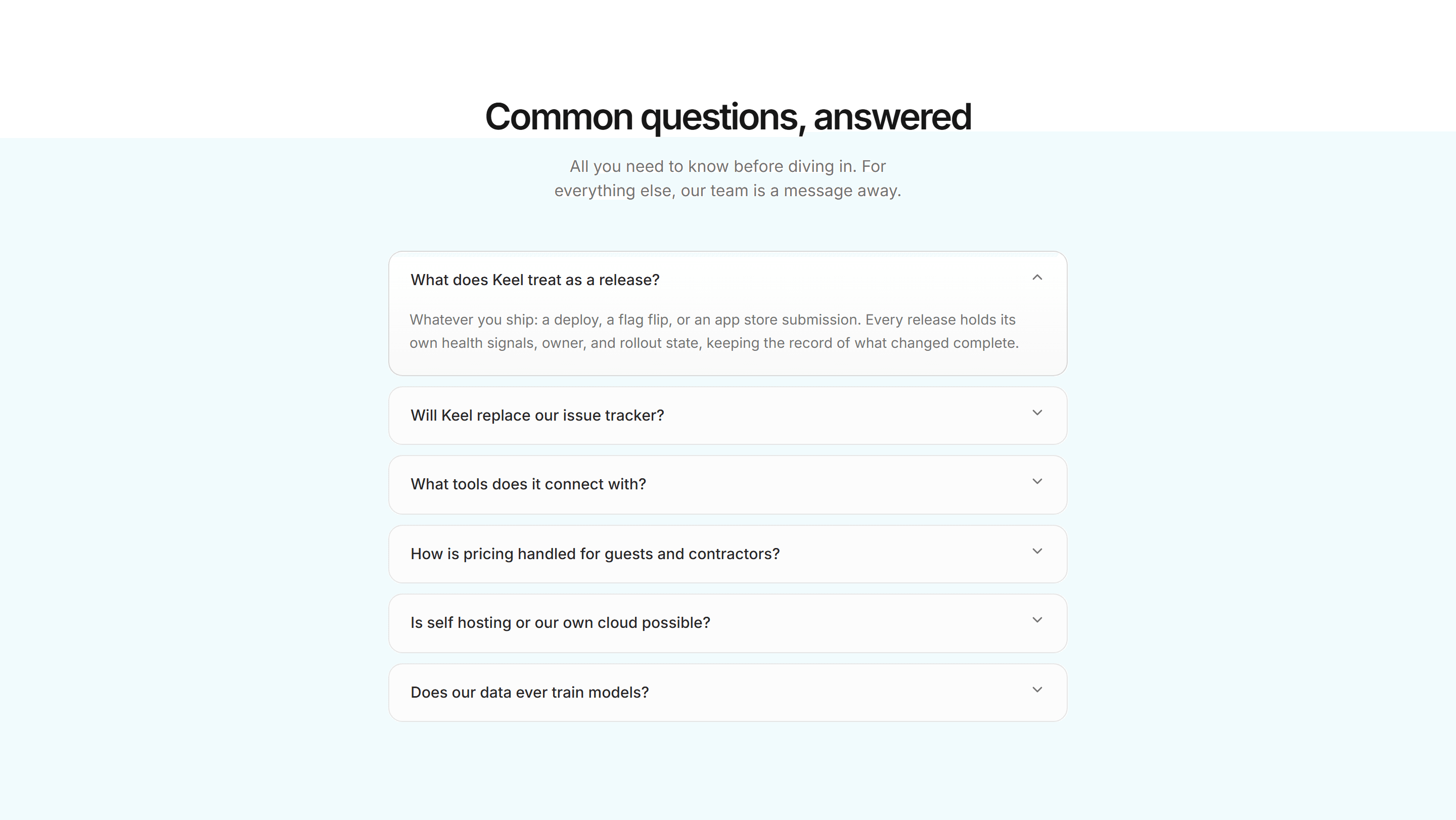 Modern SaaS FAQ: Single Open Accordion