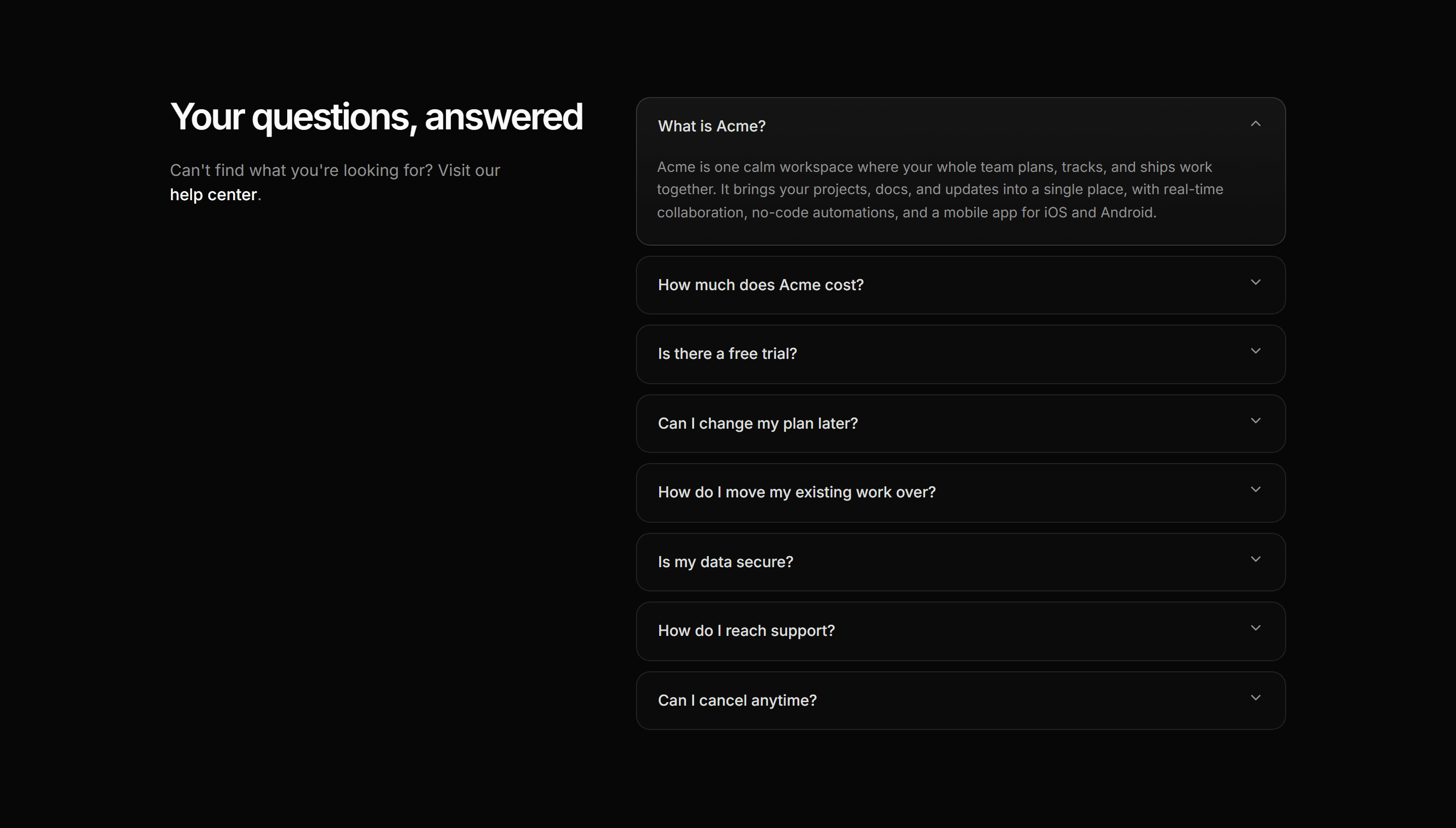 Modern SaaS FAQ: Split With Aside