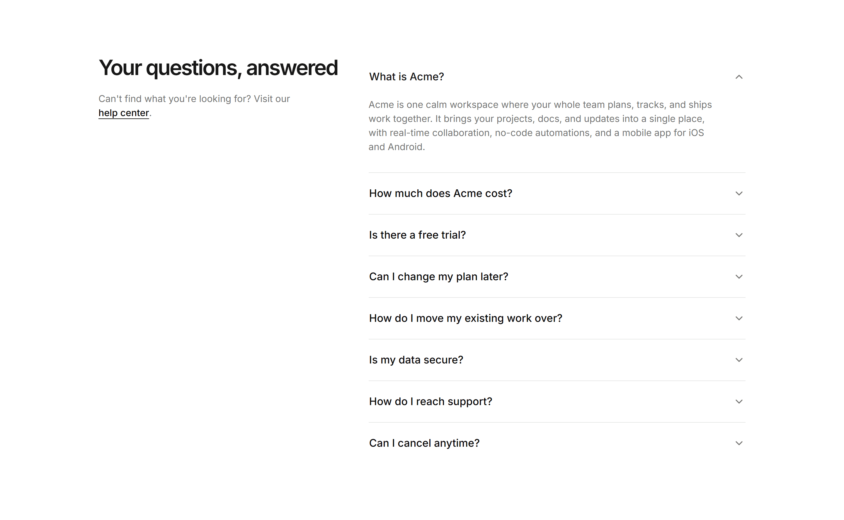 Modern SaaS FAQ: Split With Aside