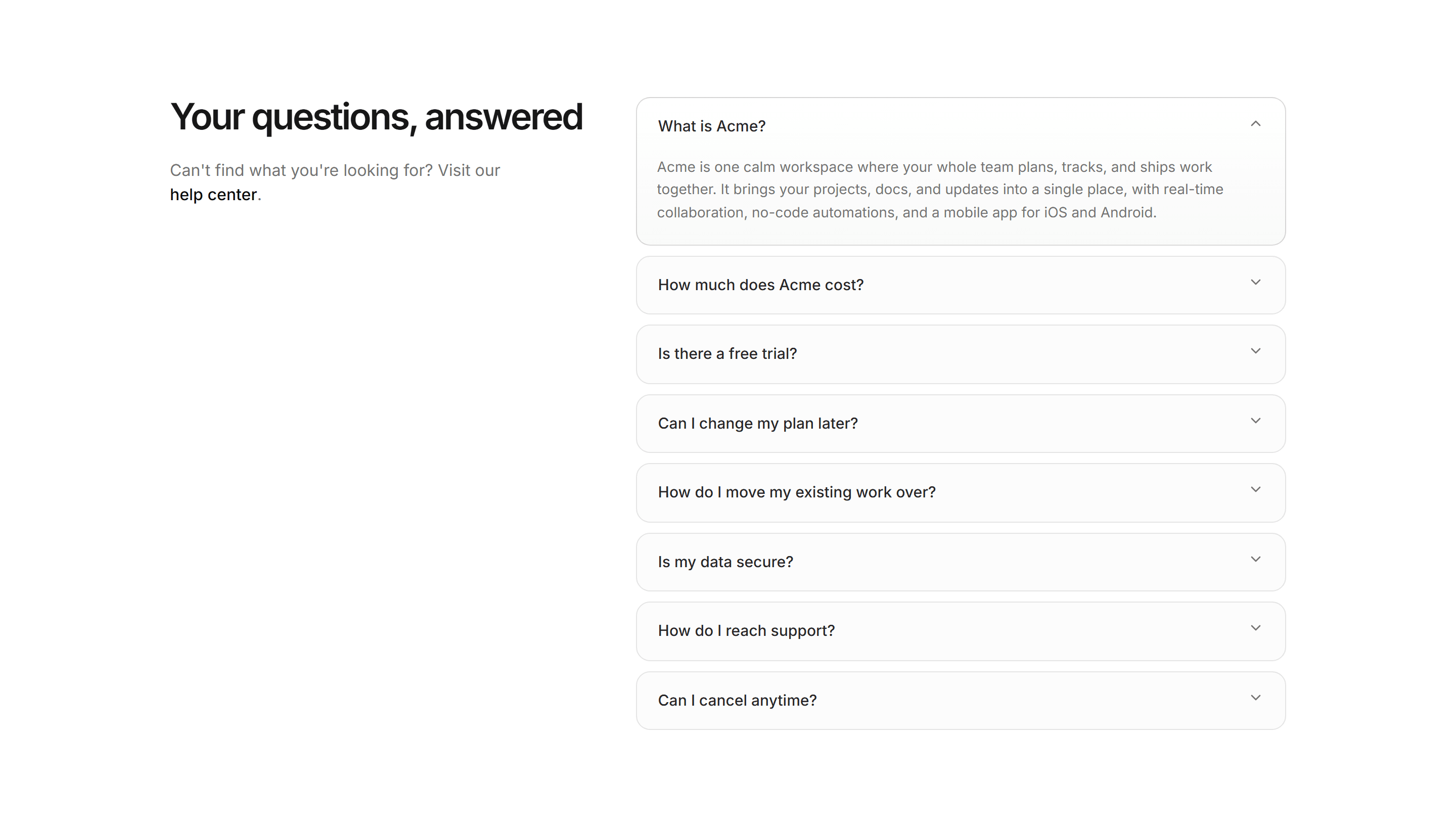 Modern SaaS FAQ: Split With Aside
