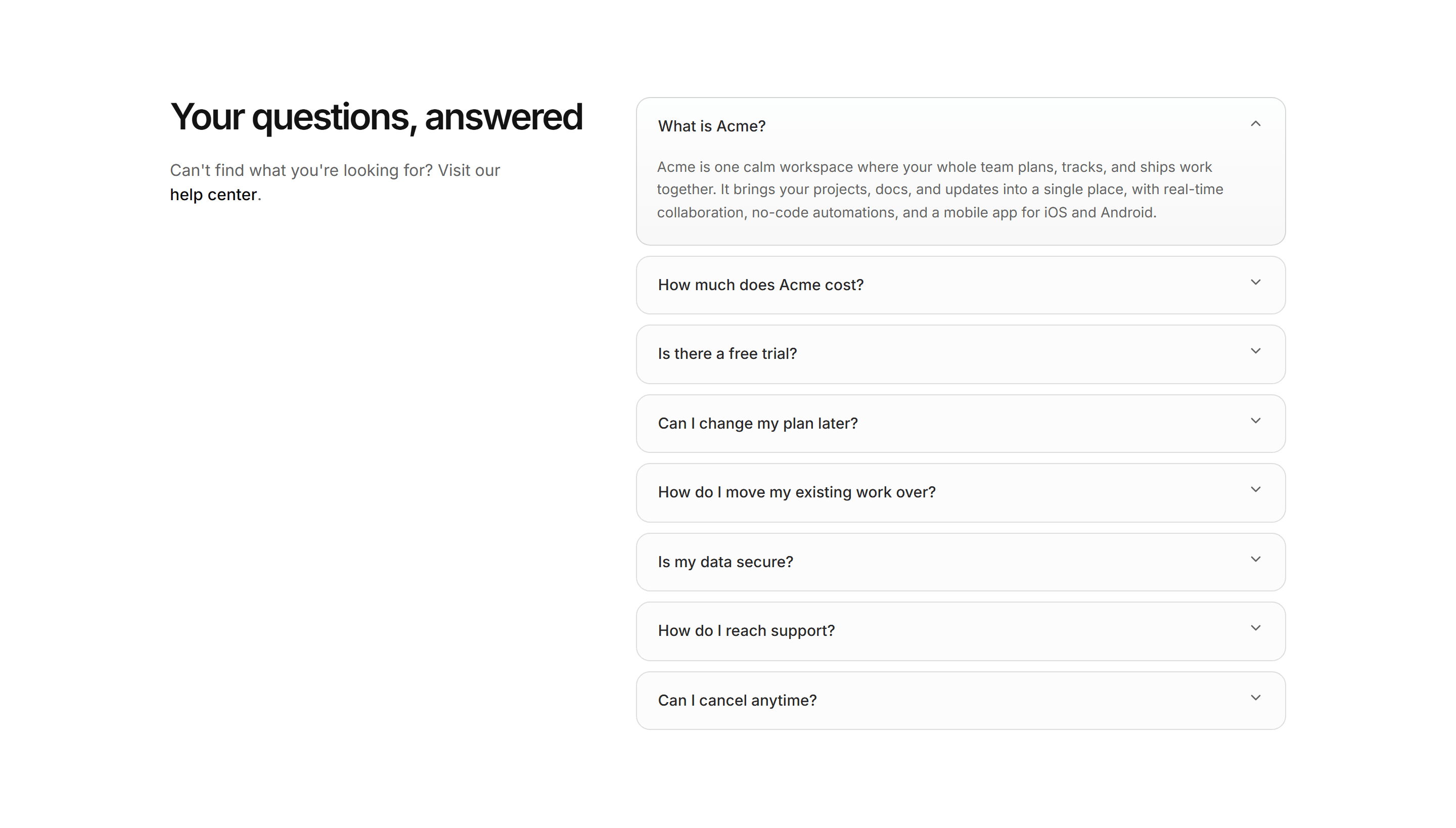 Modern SaaS FAQ: Split With Aside