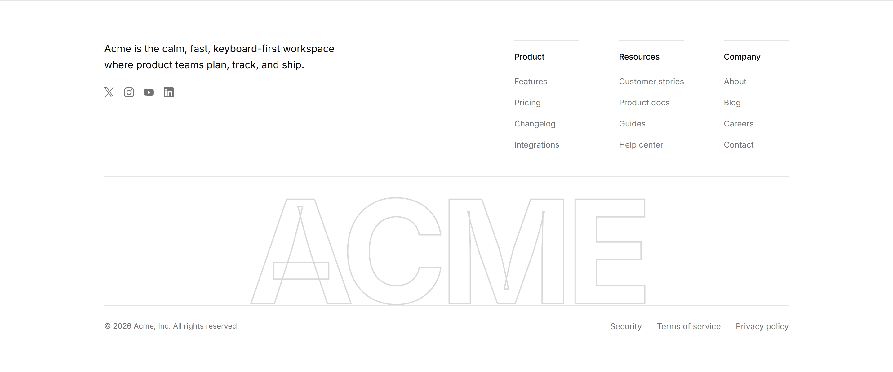 Modern SaaS Footer: Brand Watermark