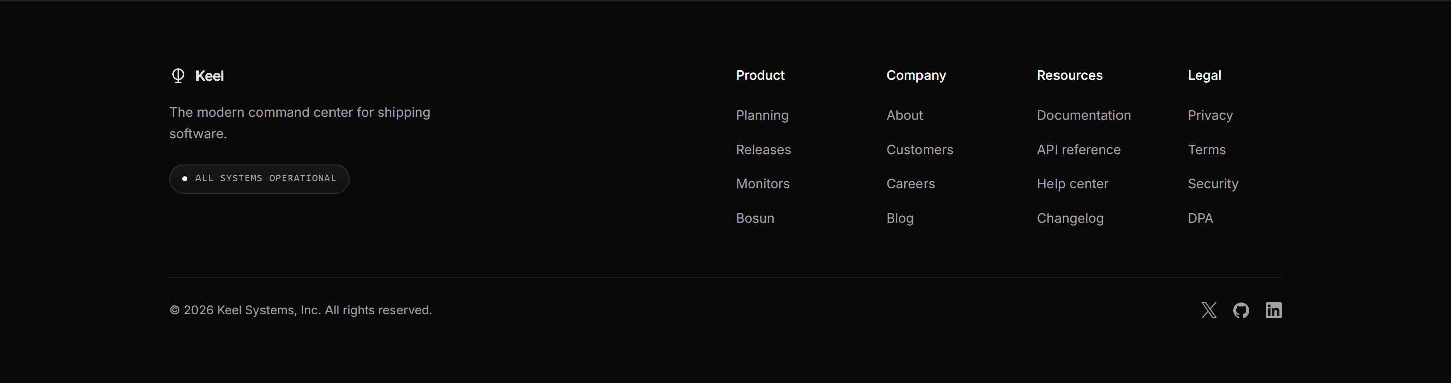 Modern SaaS Footer: Status Columns Footer