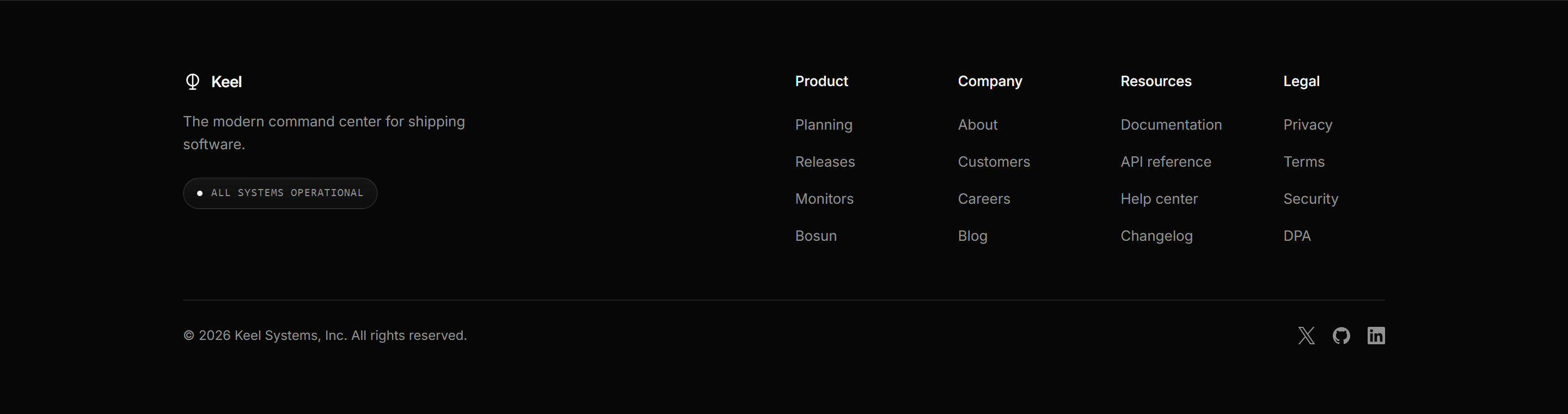 Modern SaaS Footer: Status Columns Footer
