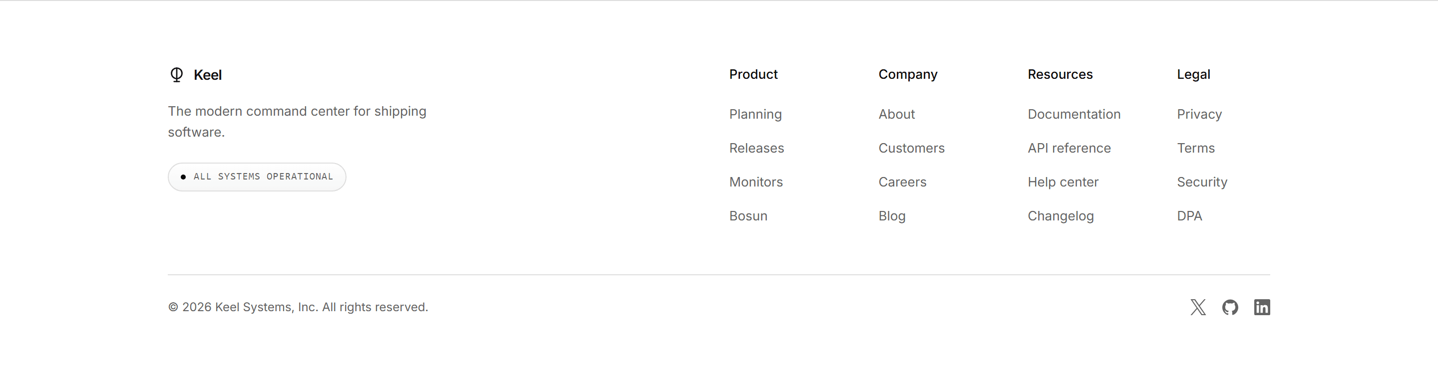 Modern SaaS Footer: Status Columns Footer