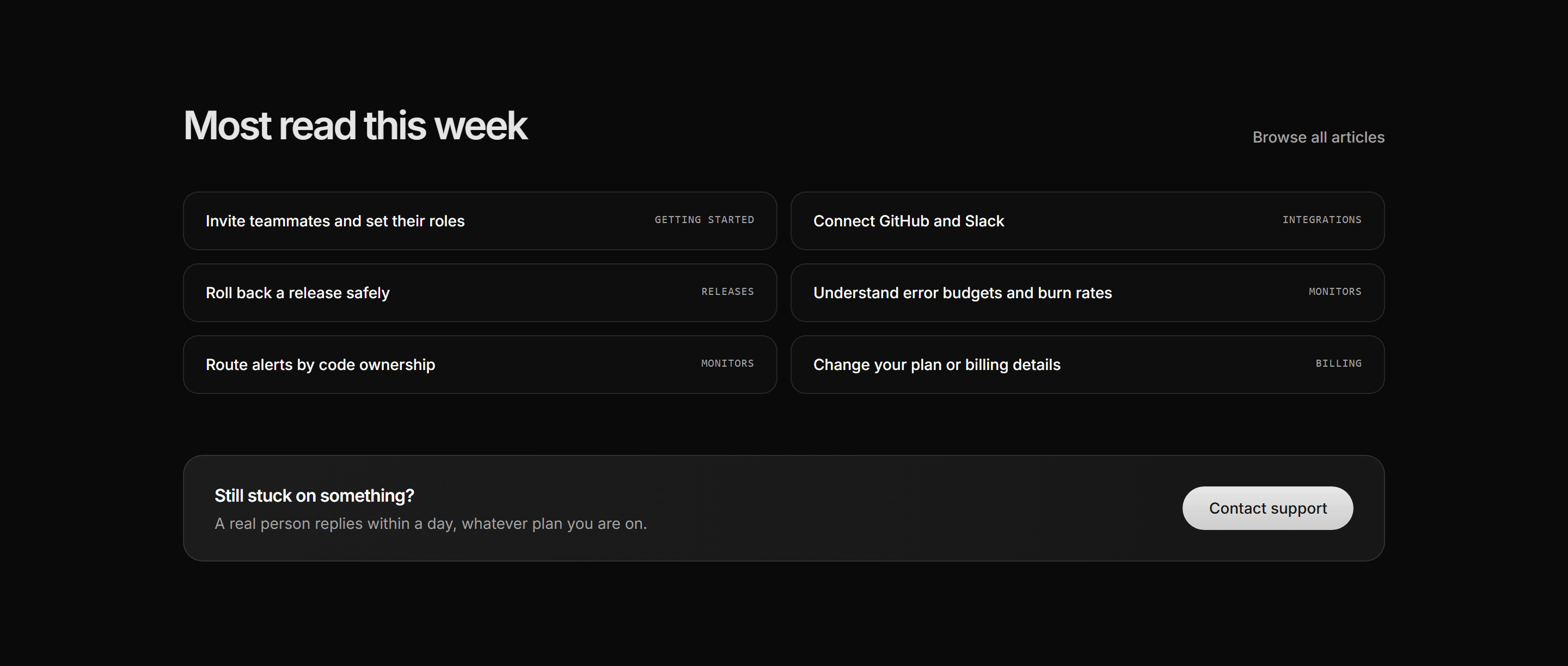 Modern SaaS Help Center: Popular Articles Support Strip