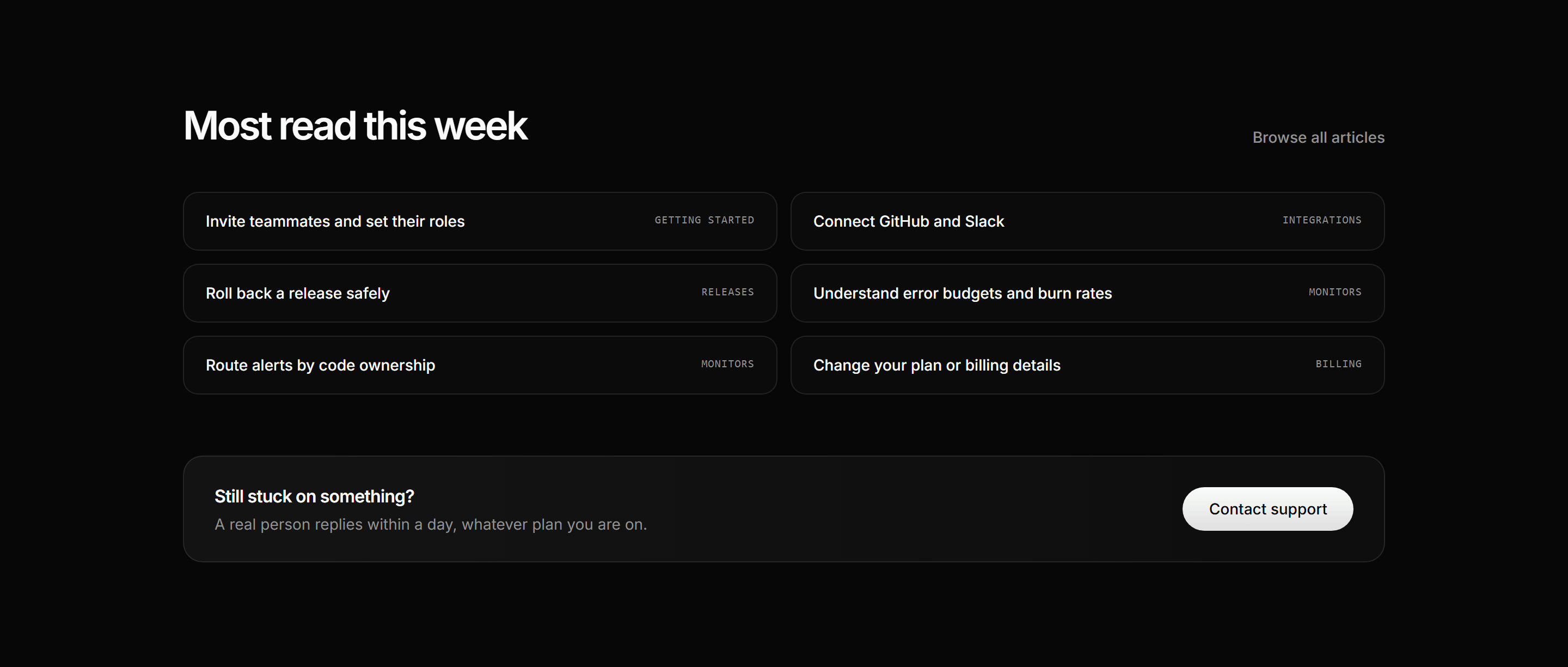 Modern SaaS Help Center: Popular Articles Support Strip