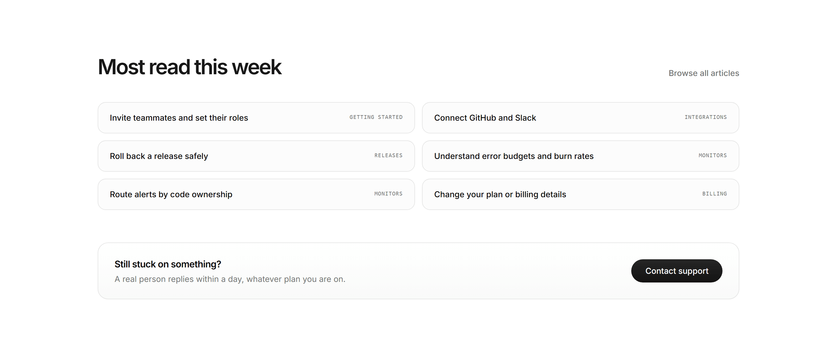 Modern SaaS Help Center: Popular Articles Support Strip
