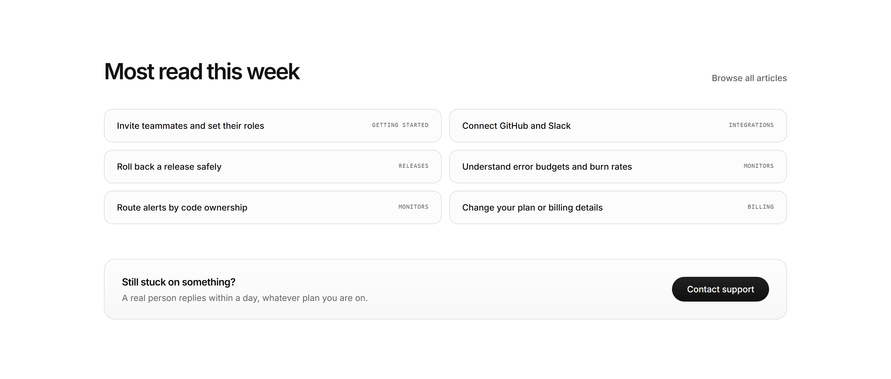 Modern SaaS Help Center: Popular Articles Support Strip