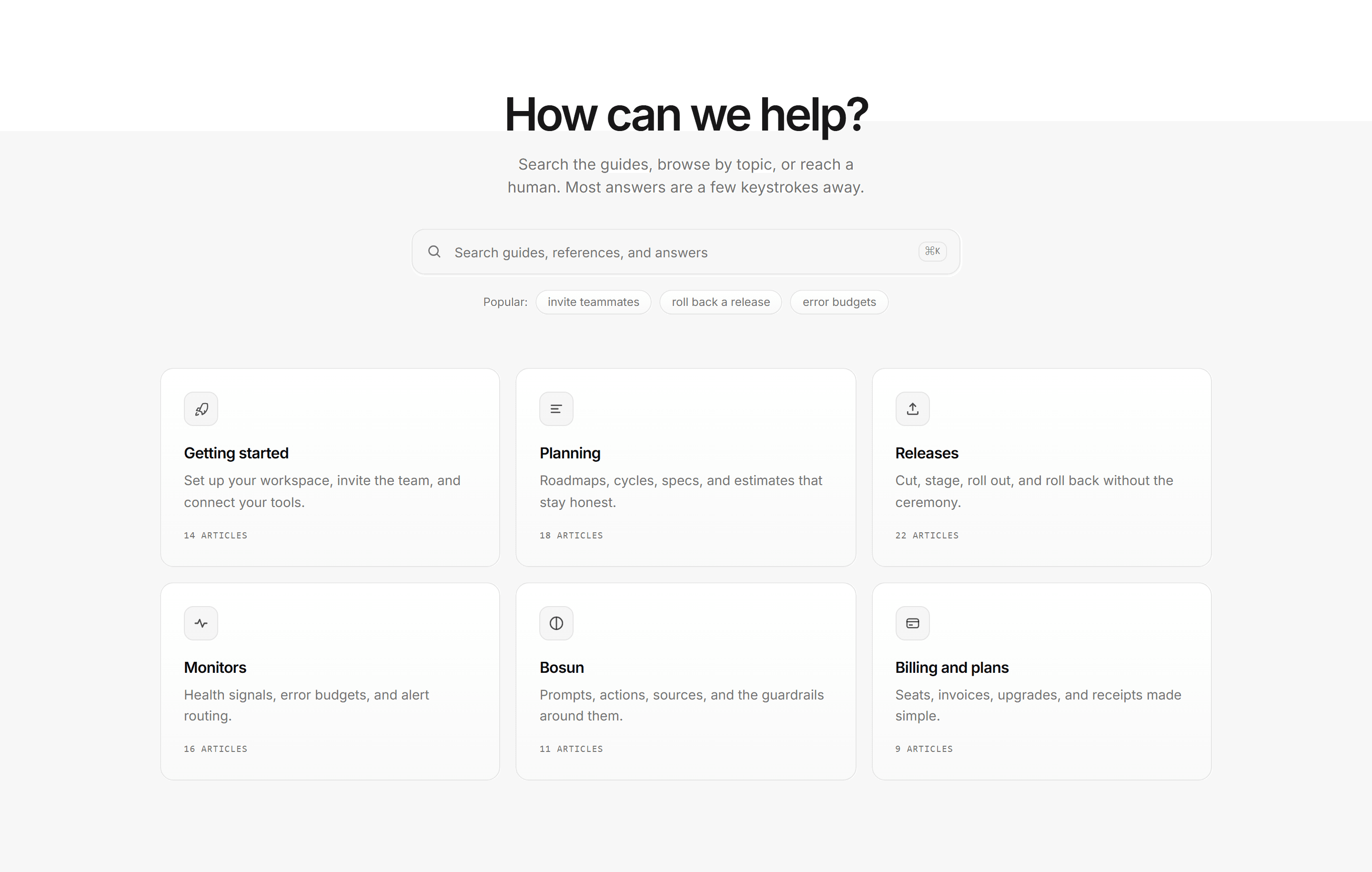 Modern SaaS Help Center: Search Hero Topic Grid