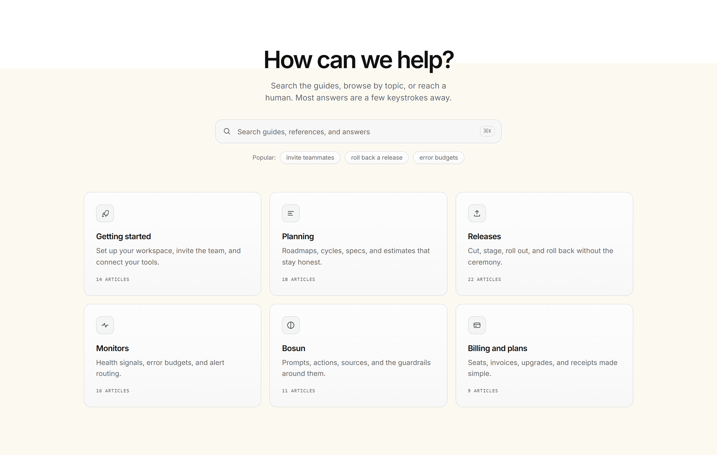 Modern SaaS Help Center: Search Hero Topic Grid