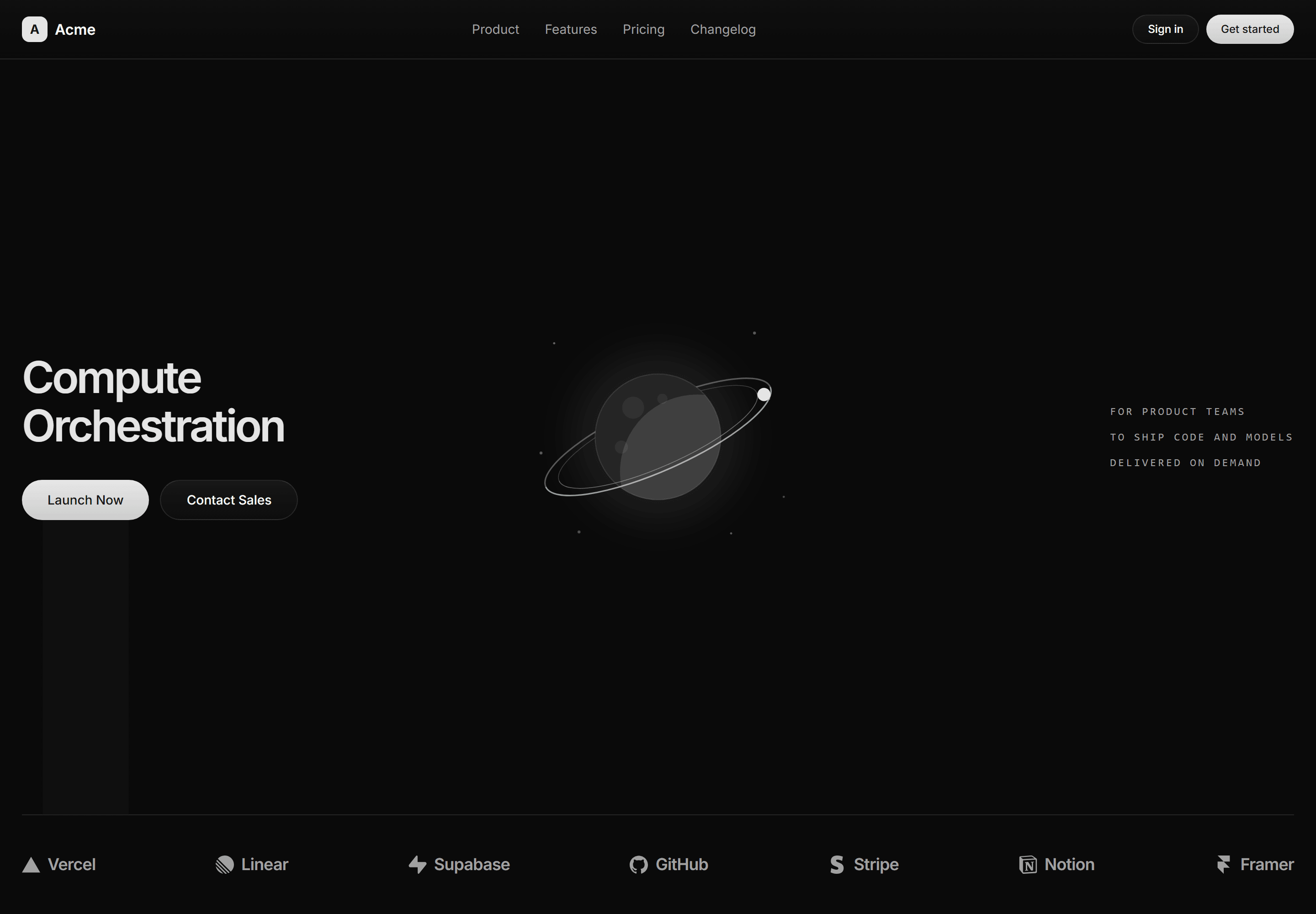 Modern SaaS Hero: Planet Centerpiece