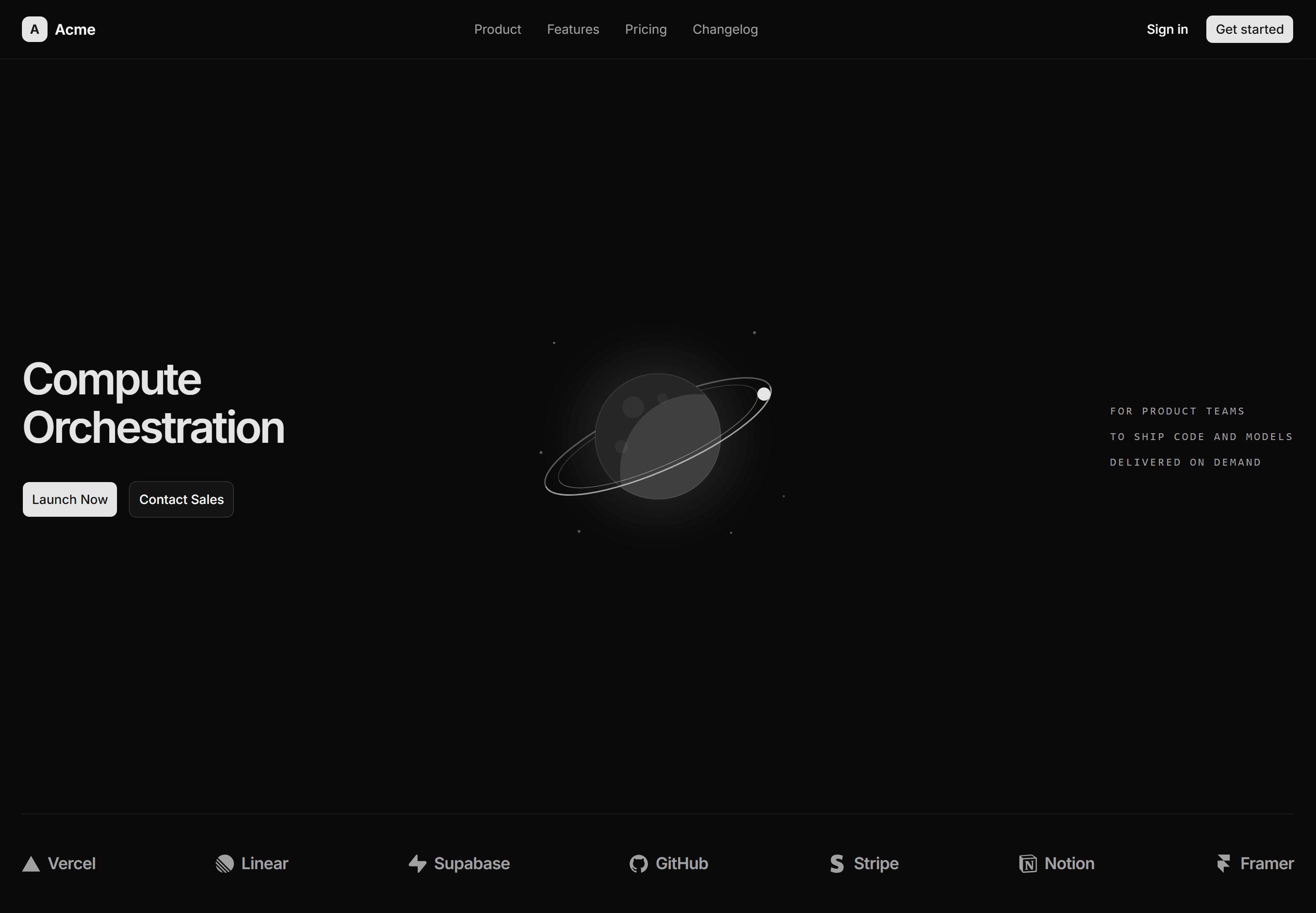 Modern SaaS Hero: Planet Centerpiece