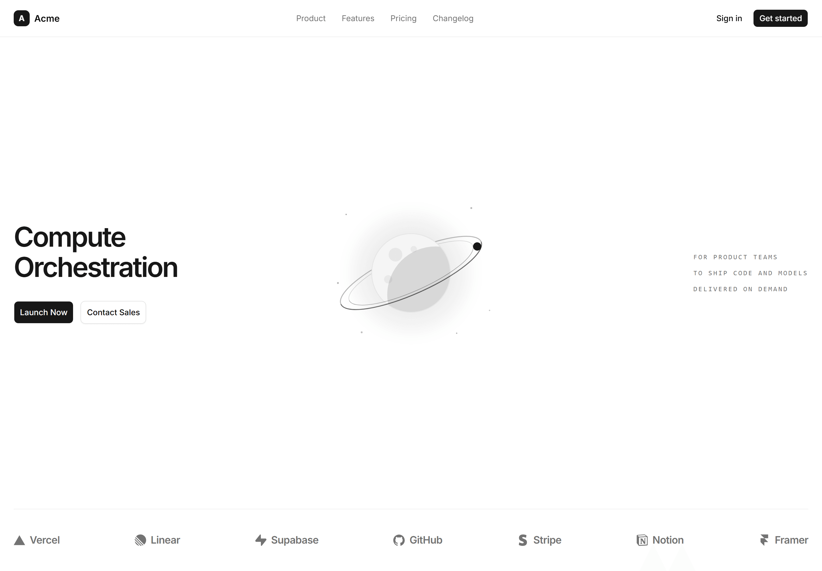 Modern SaaS Hero: Planet Centerpiece