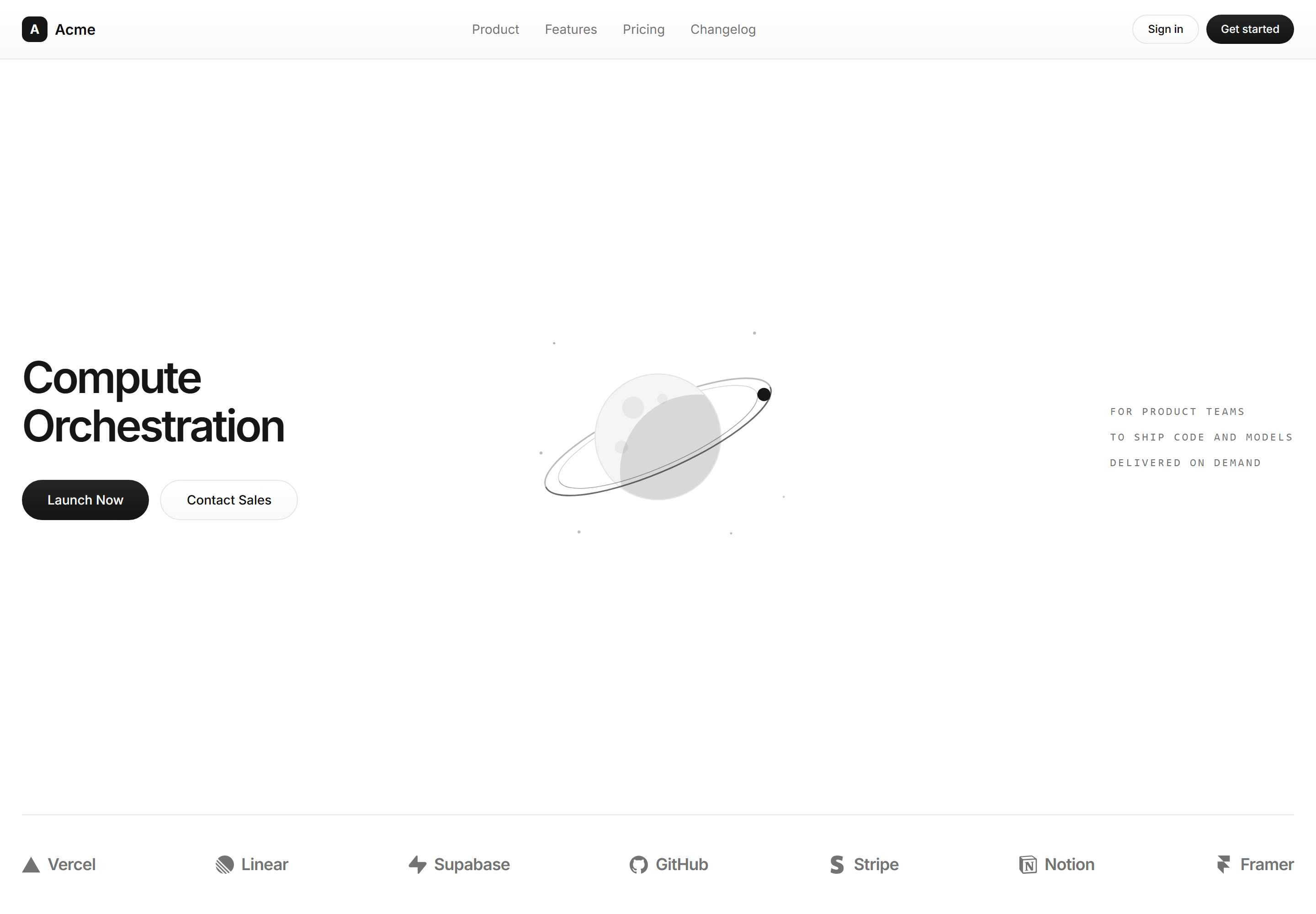 Modern SaaS Hero: Planet Centerpiece