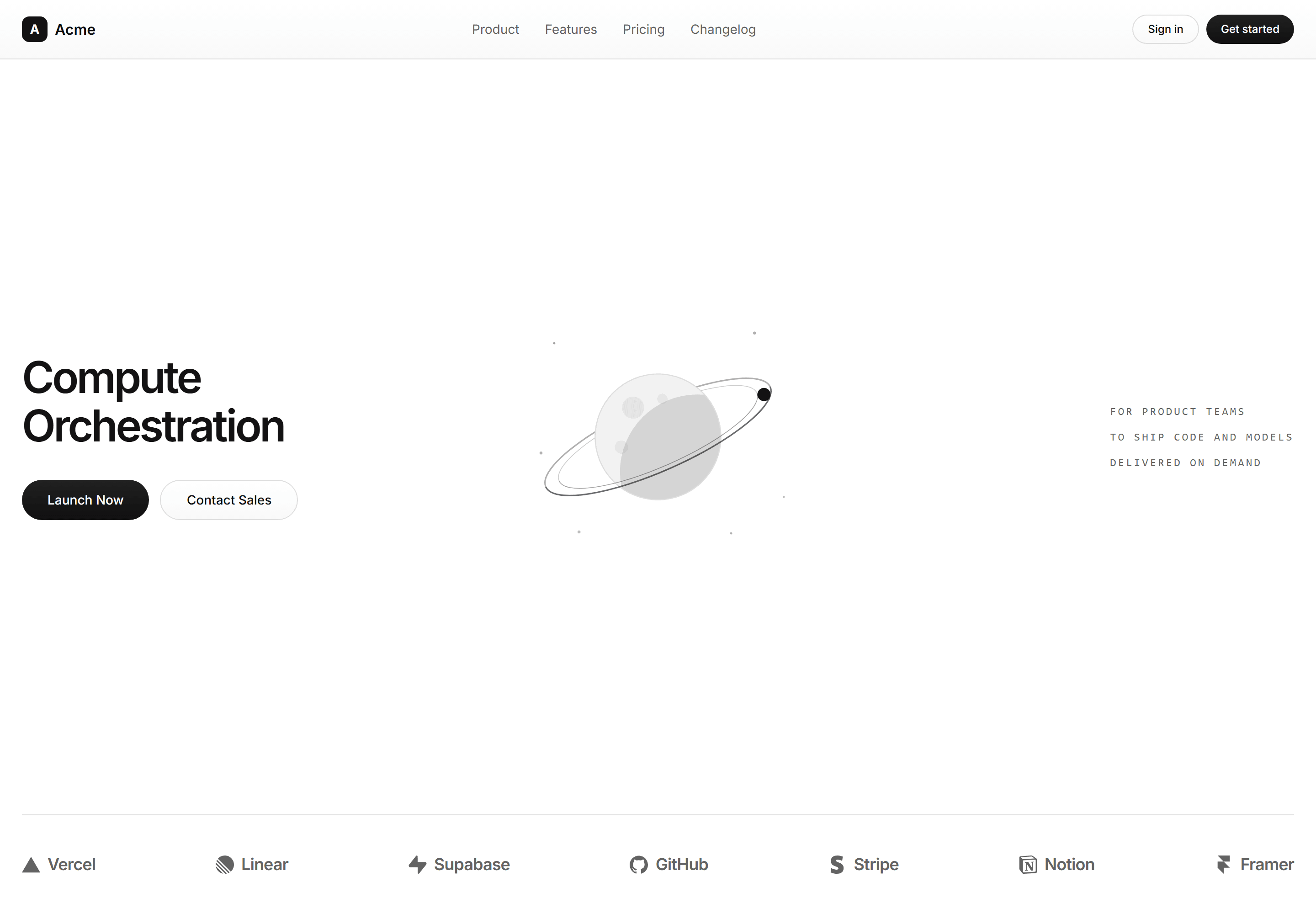 Modern SaaS Hero: Planet Centerpiece