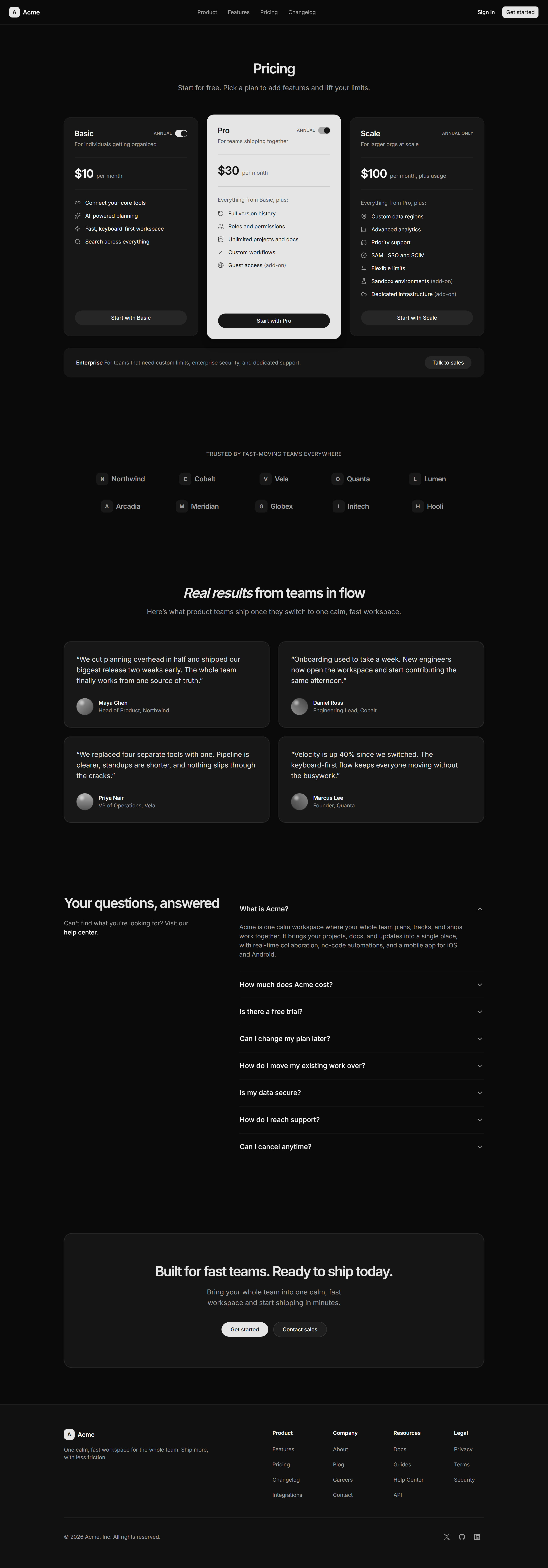 Modern SaaS Prebuilt Page: Pricing Page