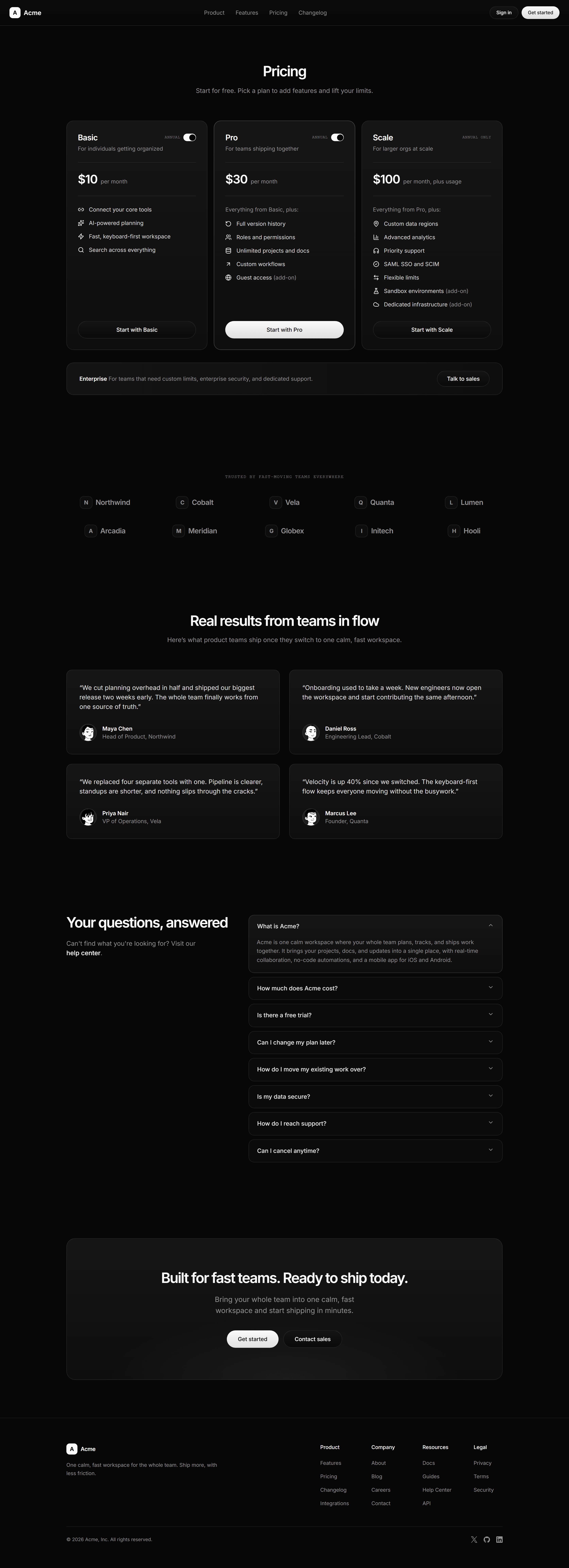 Modern SaaS Prebuilt Page: Pricing Page