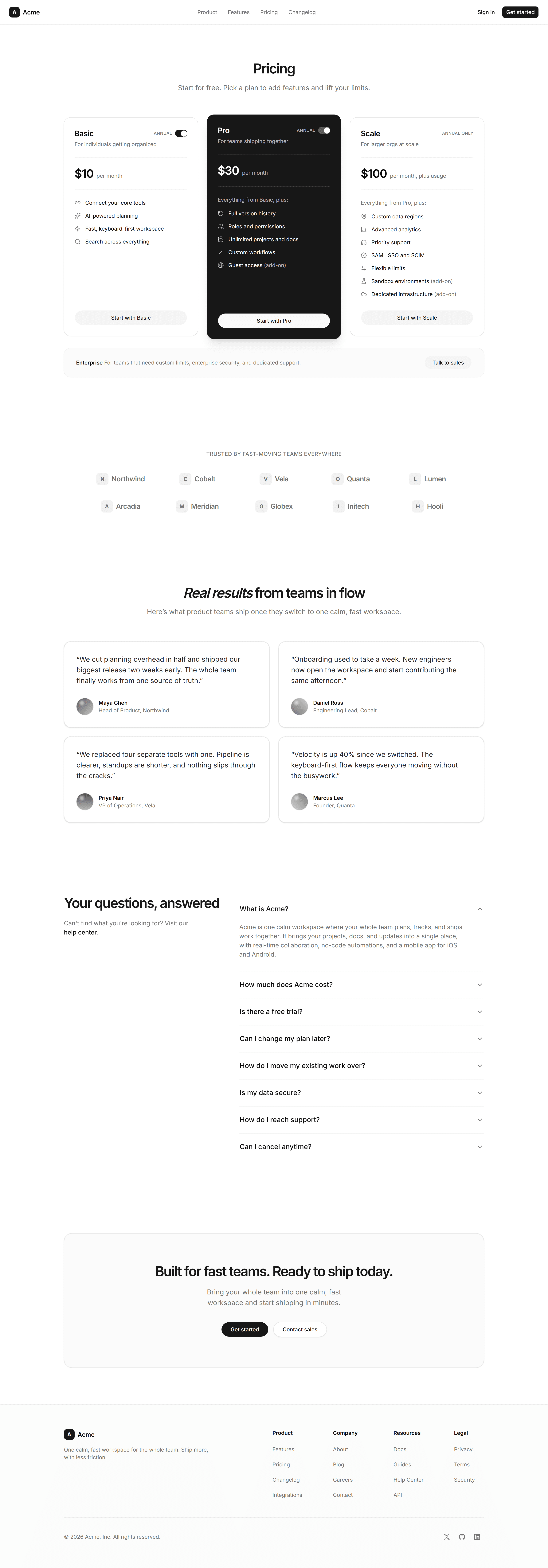 Modern SaaS Prebuilt Page: Pricing Page