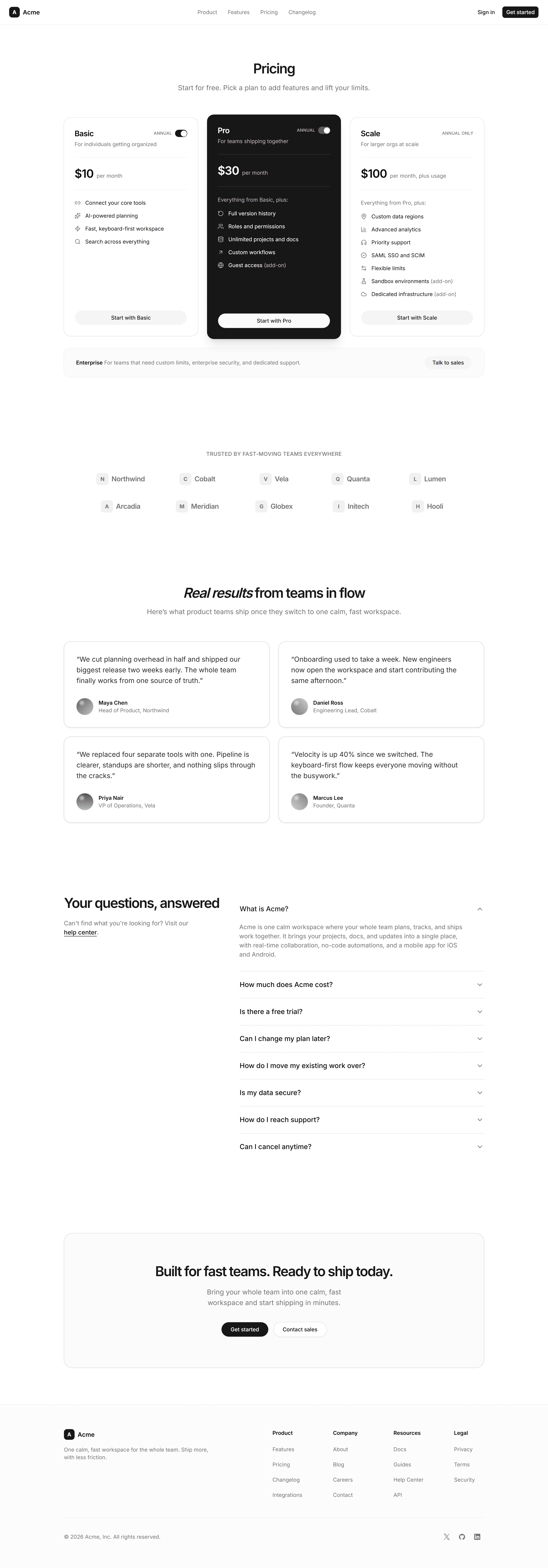 Modern SaaS Prebuilt Page: Pricing Page