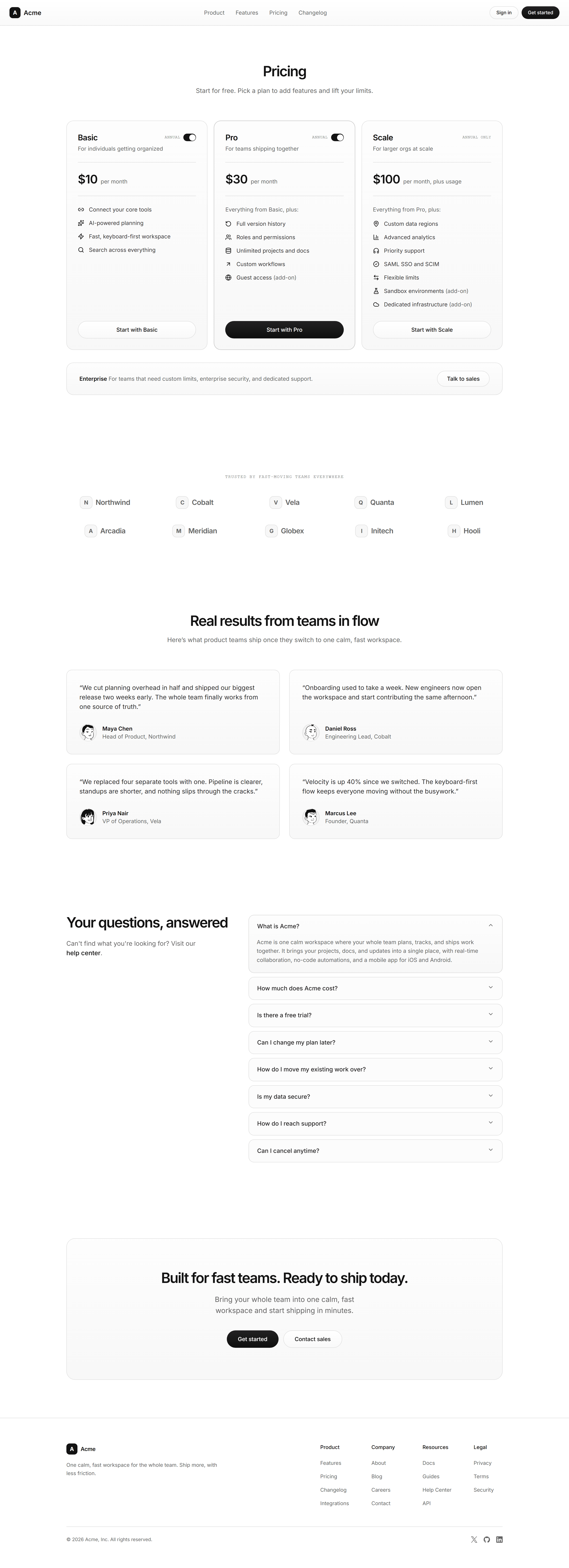 Modern SaaS Prebuilt Page: Pricing Page